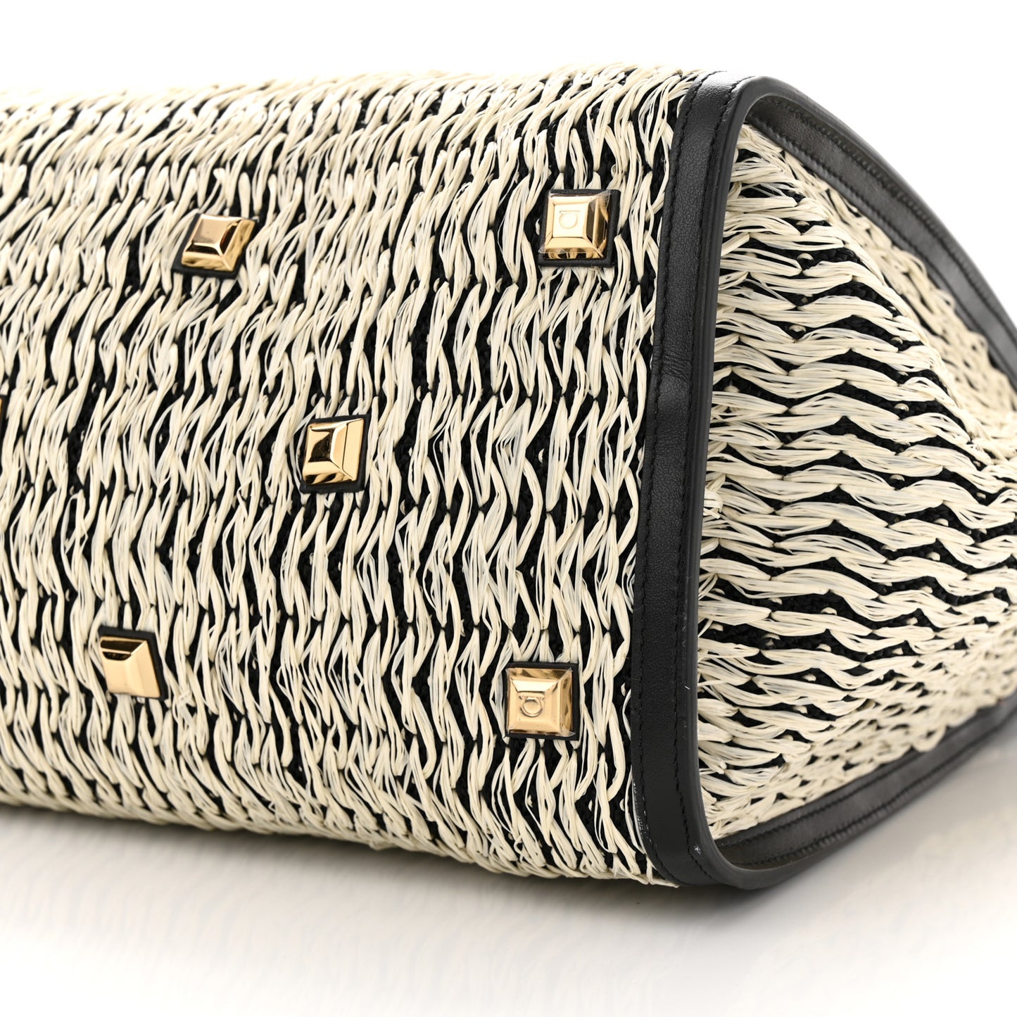 Raffia Large Studio Bag Black White