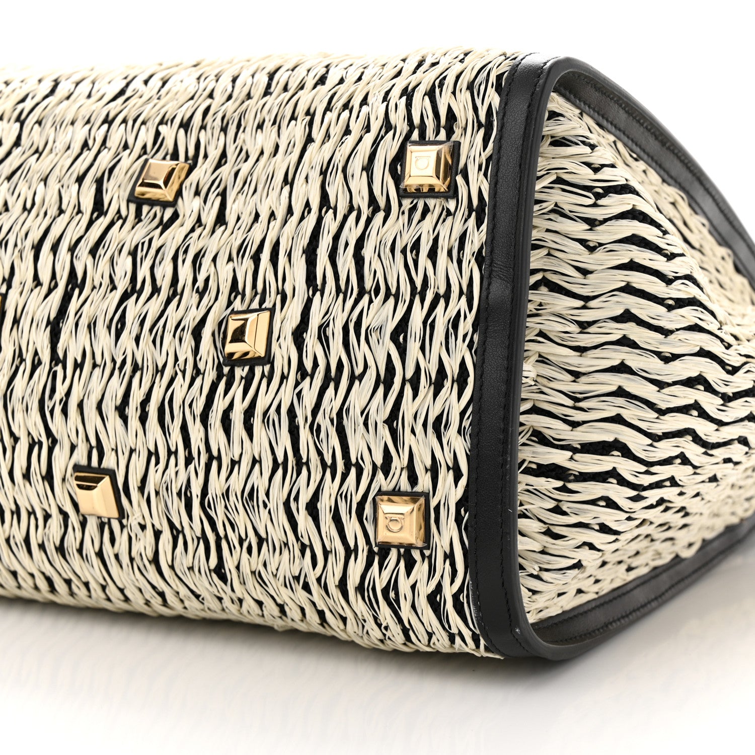 Salvatore Ferragamo Raffia Large Studio Bag Black White 10 of 10