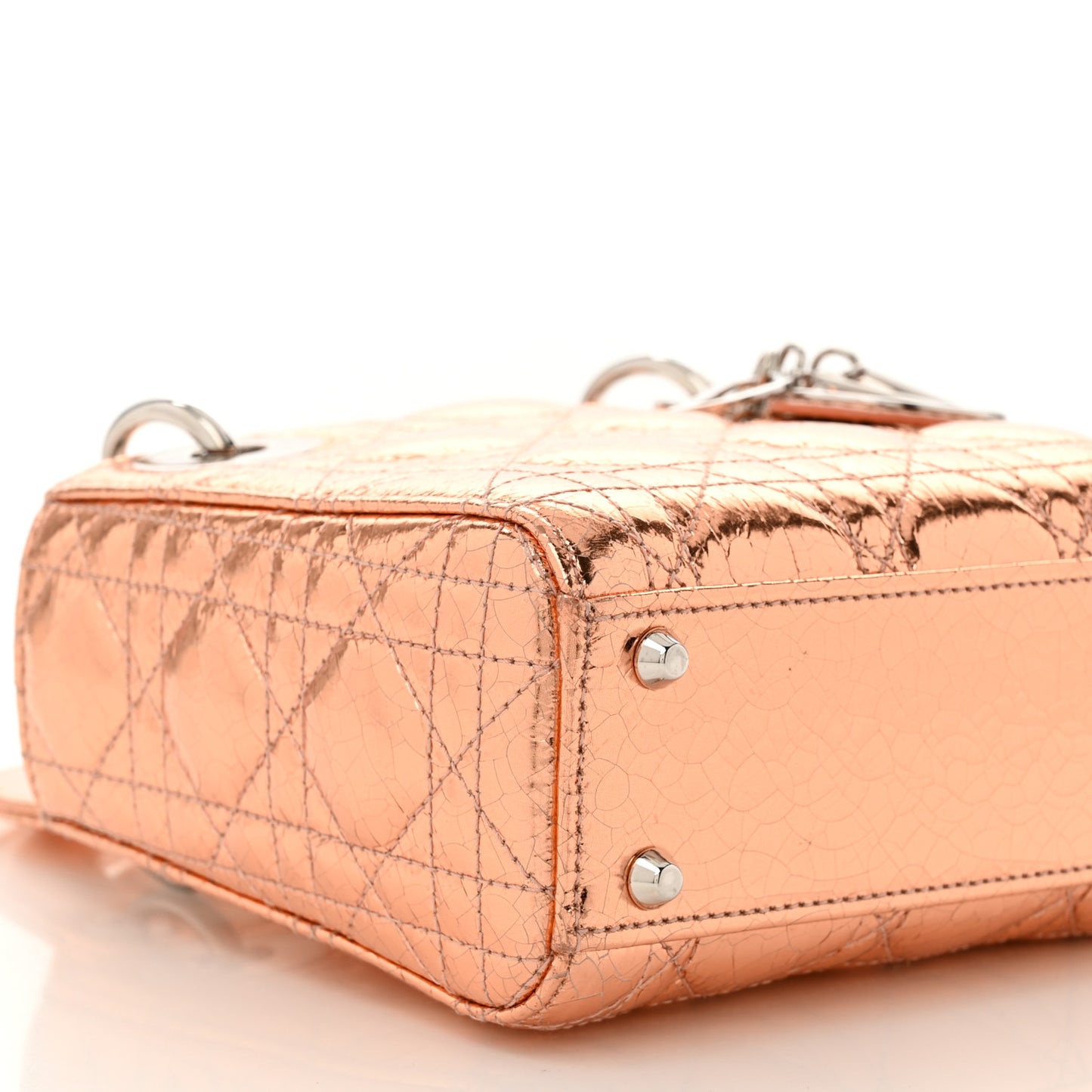 Metallic Calfskin Cannage Mini Lady Dior Pink