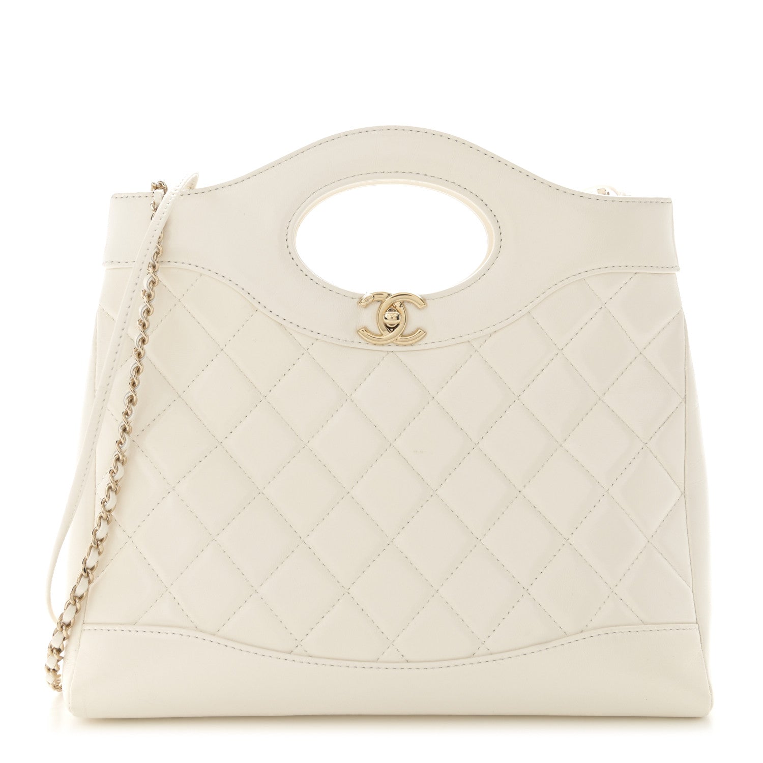 Chanel Shiny Lambskin Quilted Small 31 Shopping Bag White 1553391