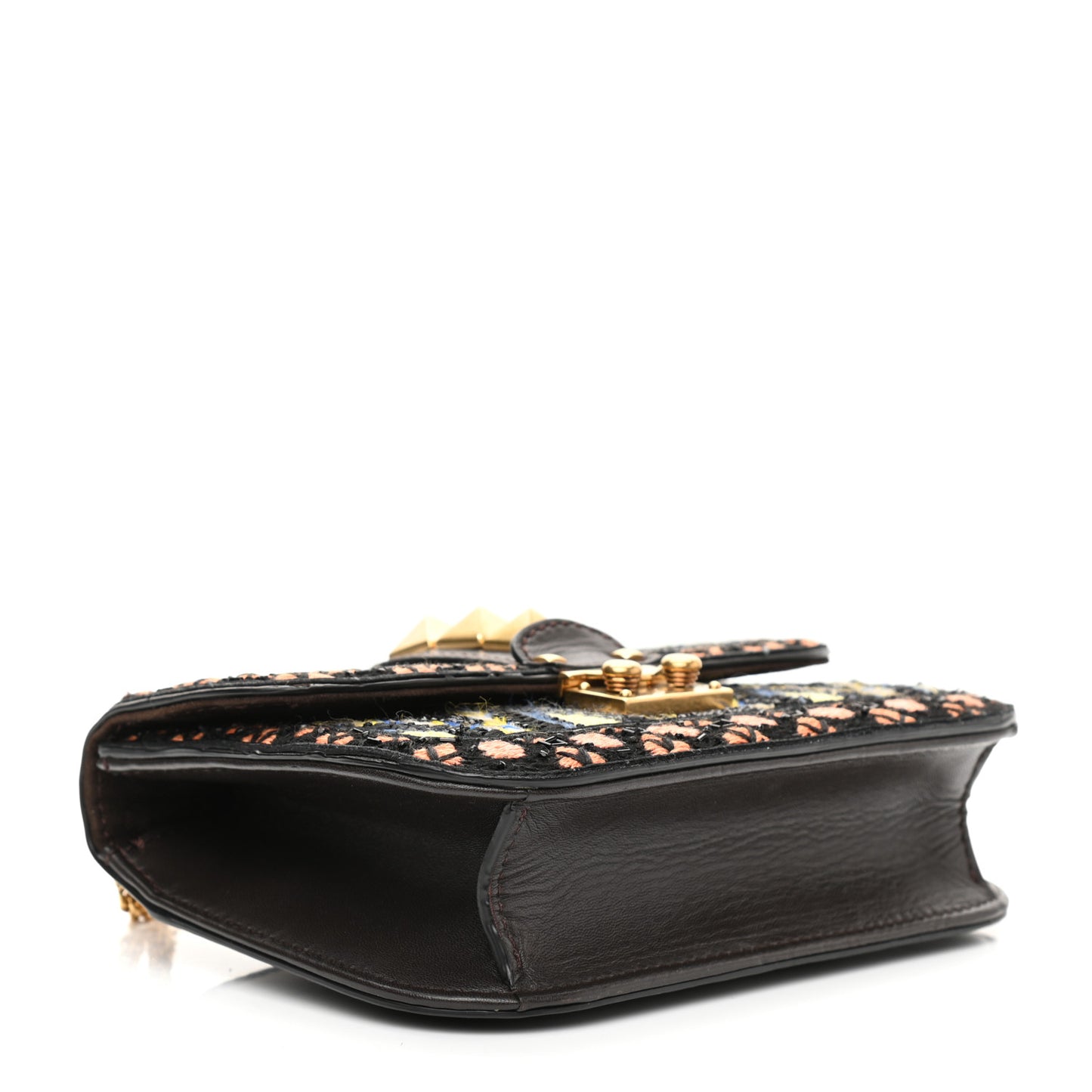 Vitello Beaded Small Glam Lock Rockstud Flap Black Multicolor