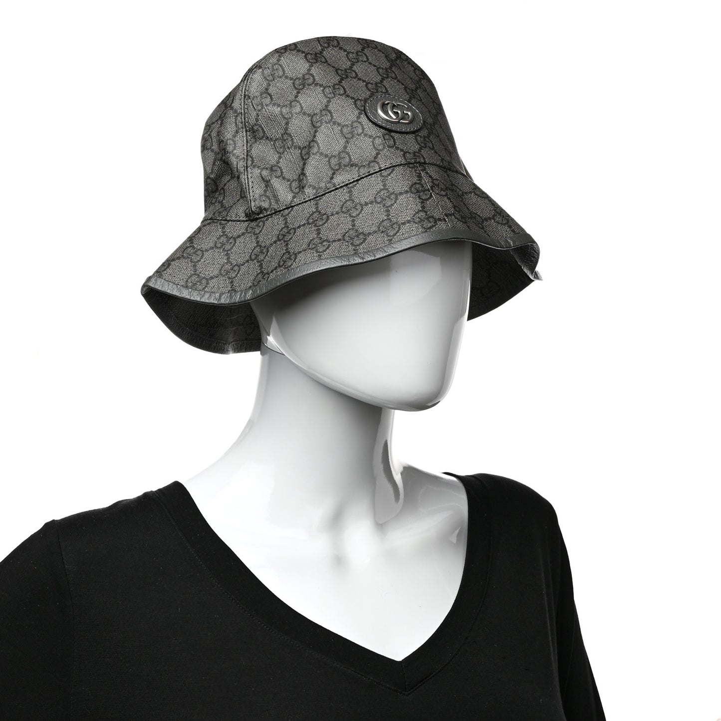 GG Supreme Monogram Textured Dollar Calfskin GG Blackie Fedora Hat L Grey Black Graphite