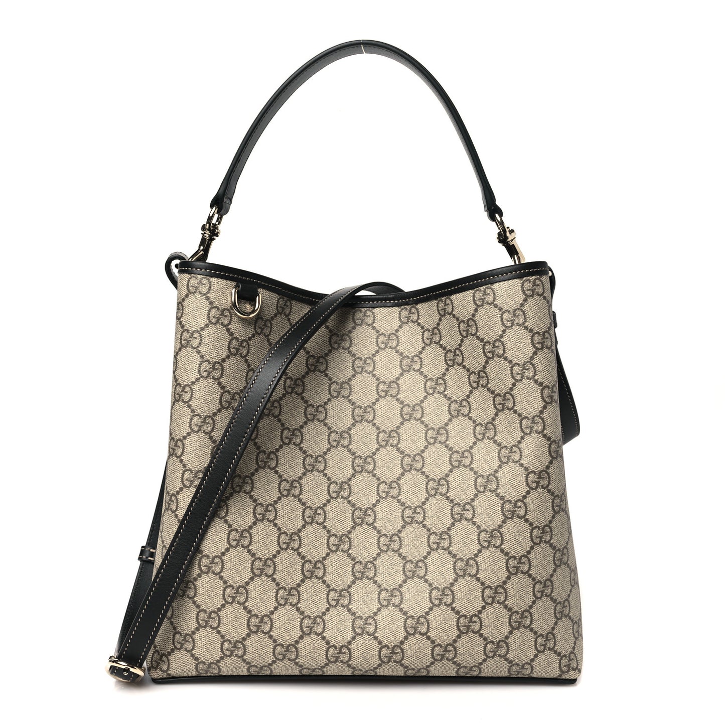 GG Supreme Monogram Medium Emblem Bucket Bag Beige Dark Brown Black