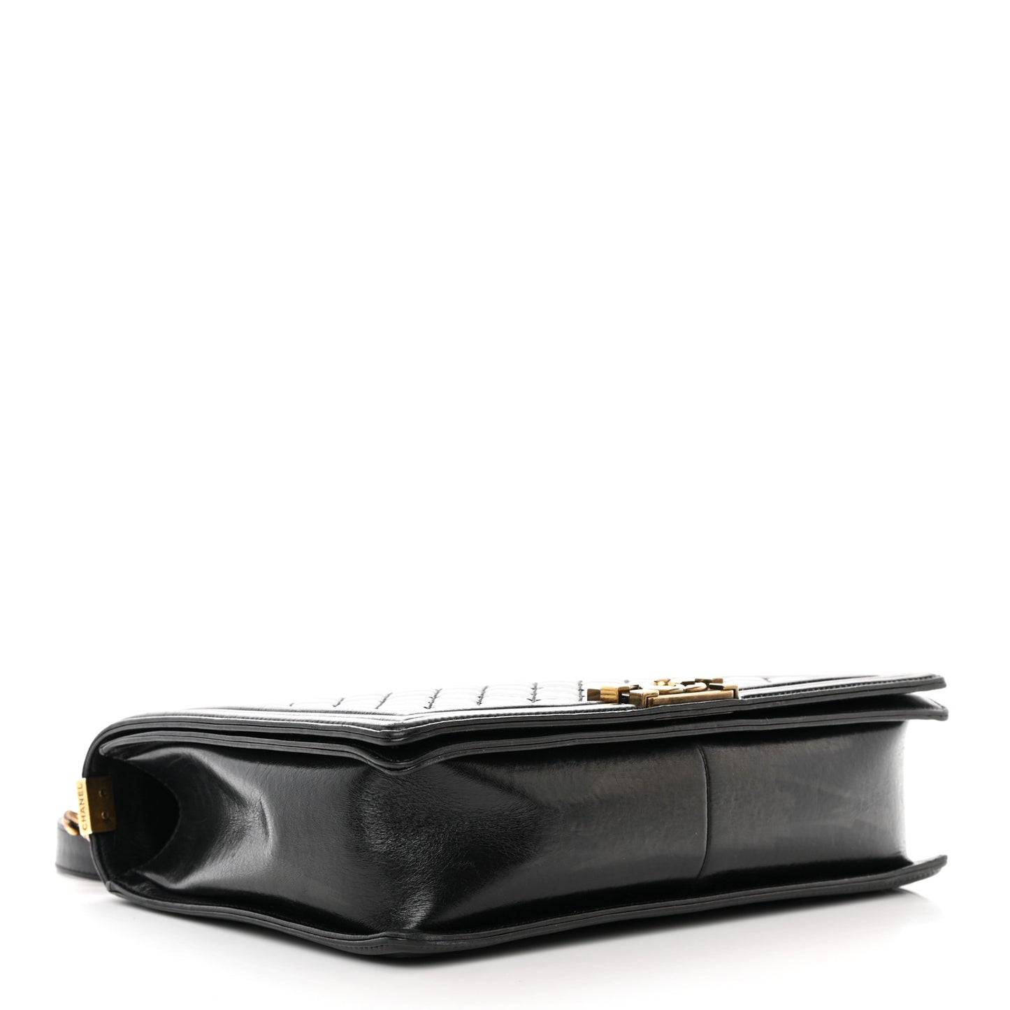 Glazed Calfskin Quilted Large Boy Flap Black