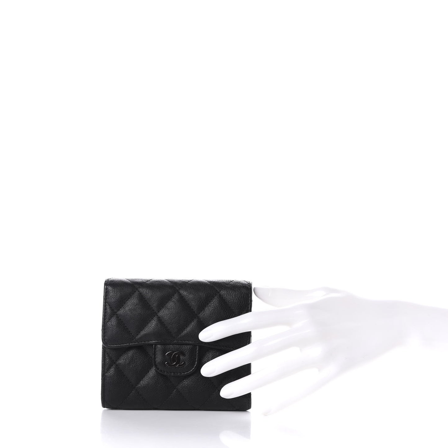 Calfskin Quilted Compact Flap Wallet So Black