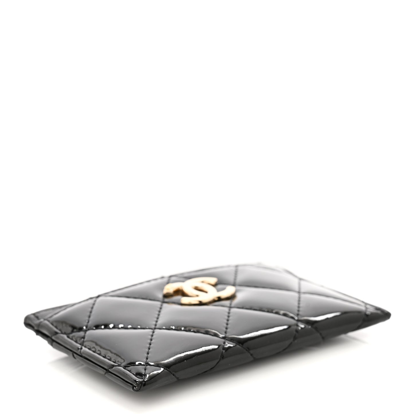 Patent Calfskin Quilted Card Holder Black