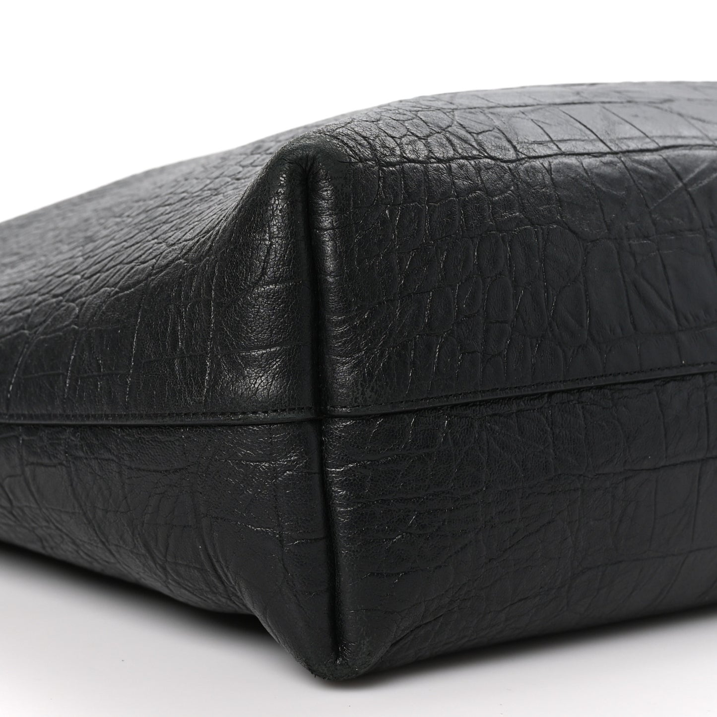 Calfskin Crocodile Embossed Large Shopper Tote Black