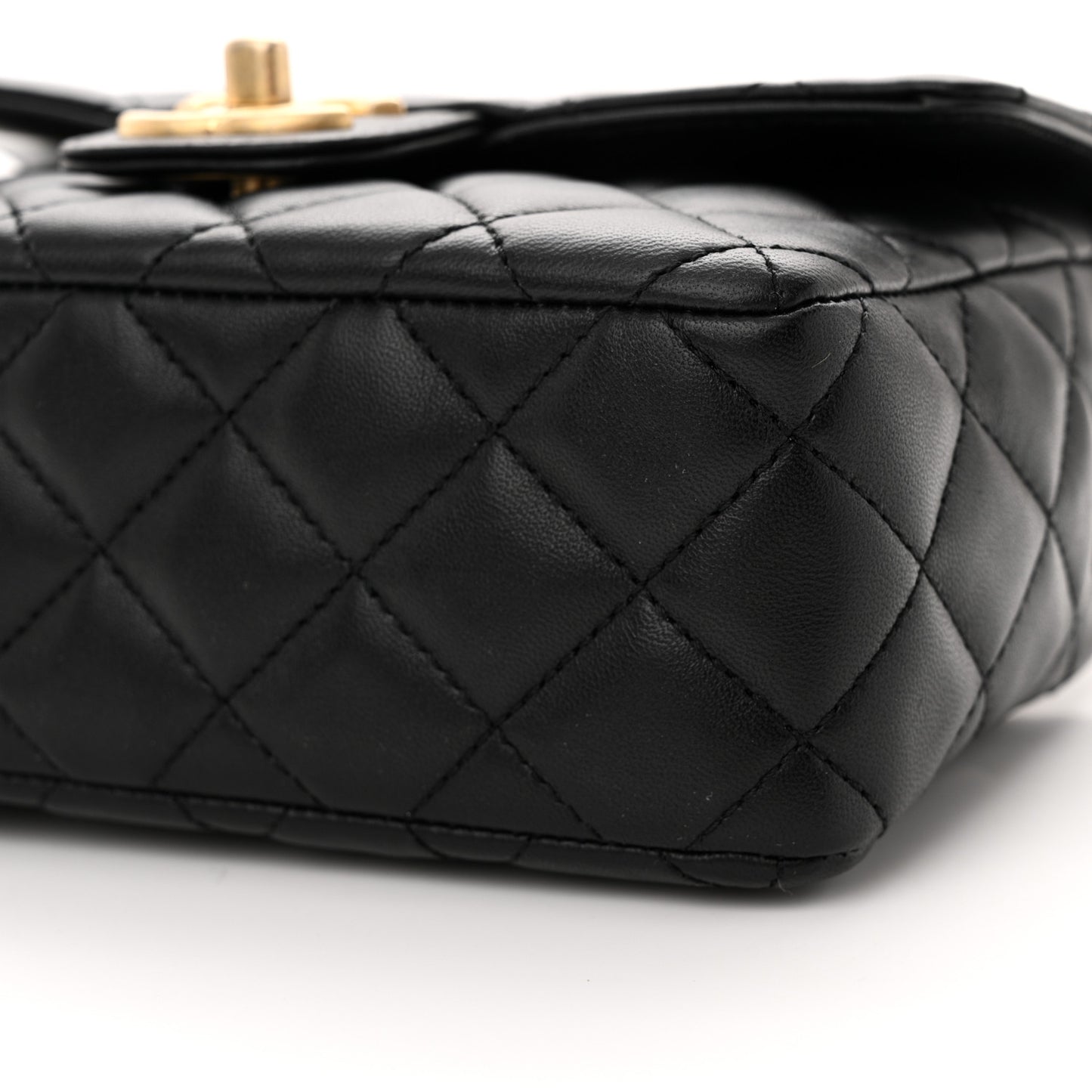 Lambskin Enamel Quilted Mini Flap Black