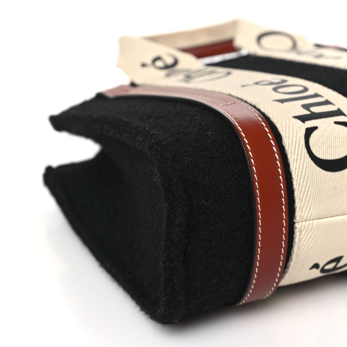 Felt Calfskin Small Woody Ribbon Tote With Strap Black