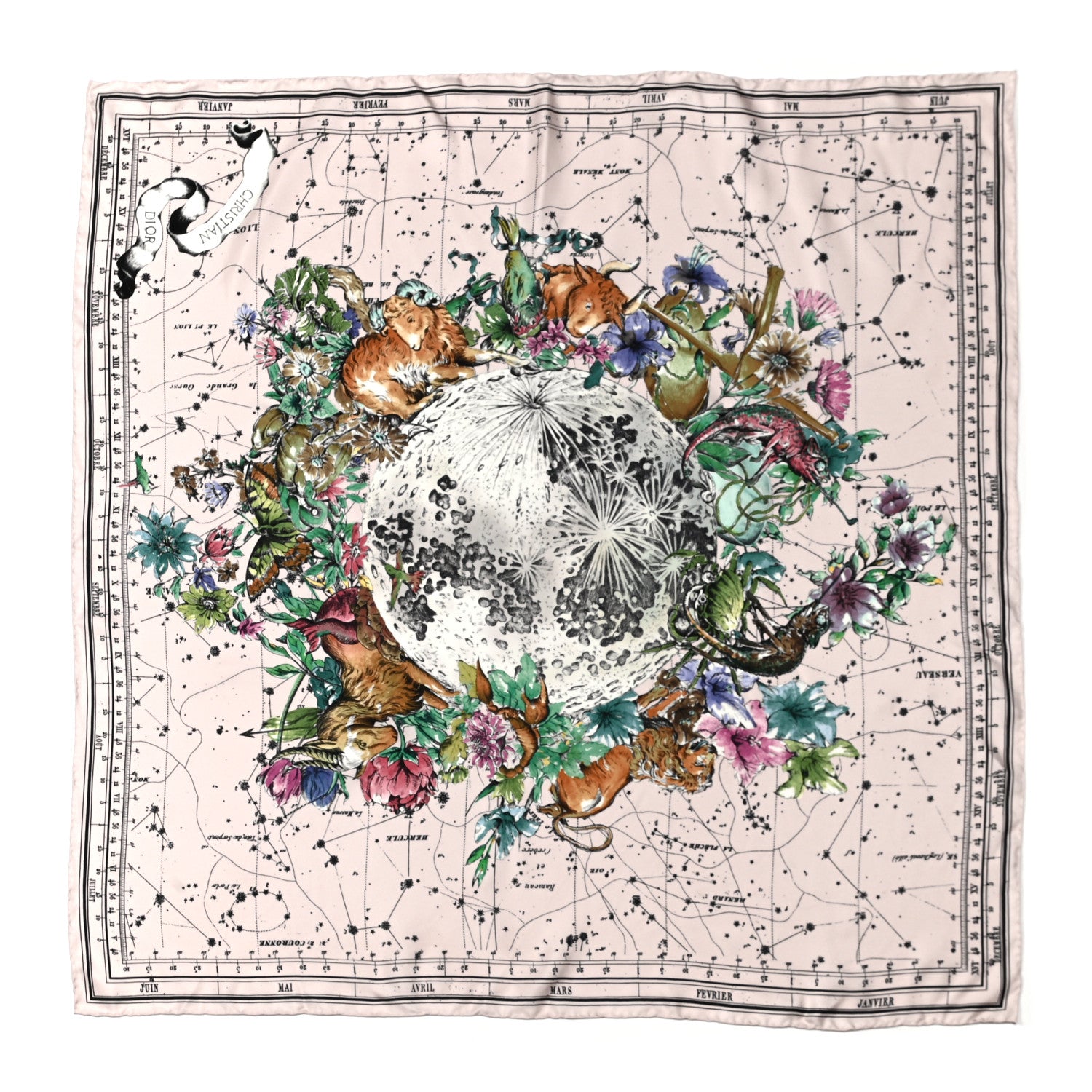 Christian Dior Silk Zodiac Square Scarf White 1 of 3