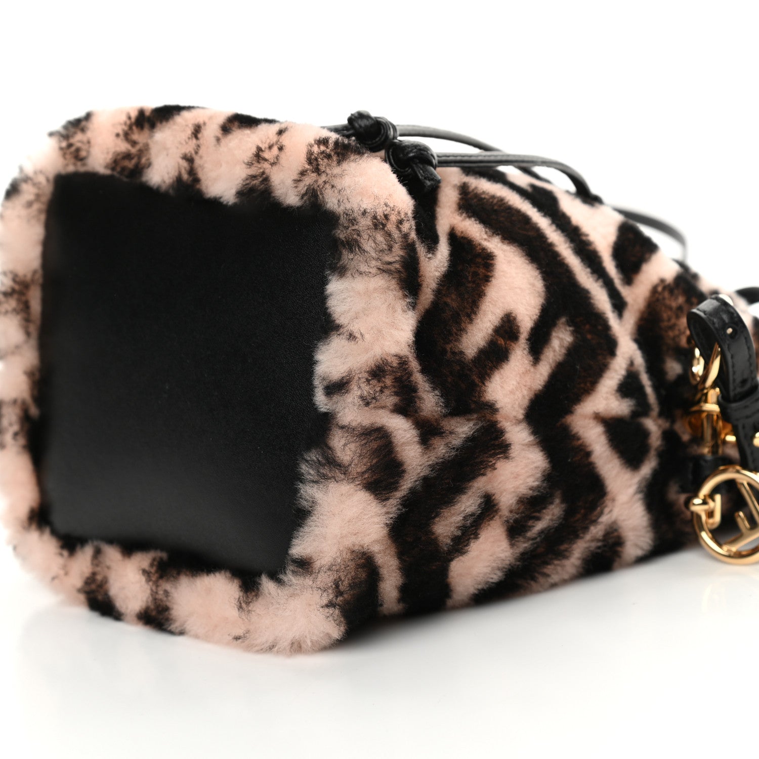 Fendi Shearling F is Fendi Macro FF 1974 Diagonal Mini Mon Tresor Bucket Bag Light Rose Black 10 of 11