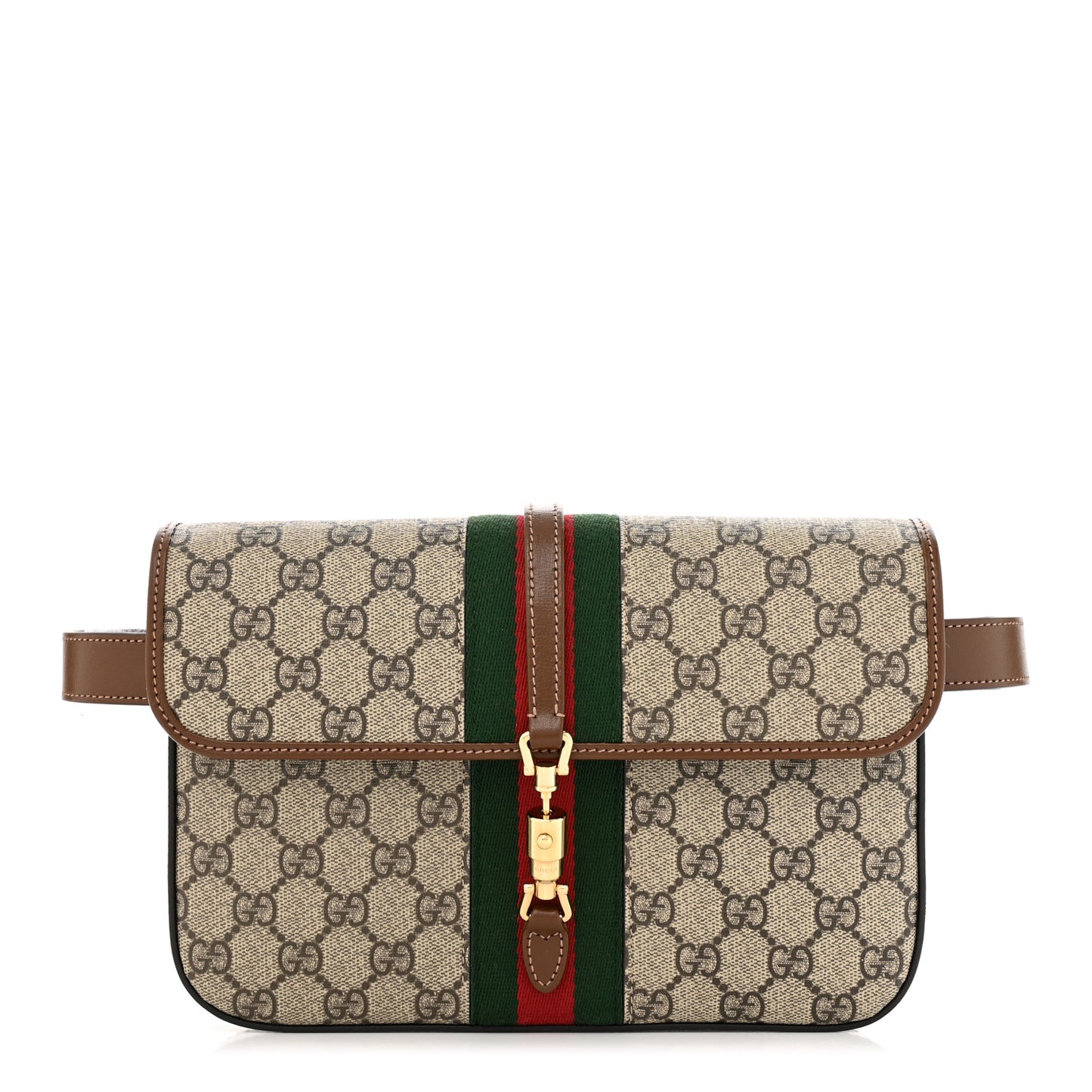 GG Supreme Monogram Azalea Calfskin Web Jackie 1961 Belt Bag 100 40 Beige Ebony Brown Sugar