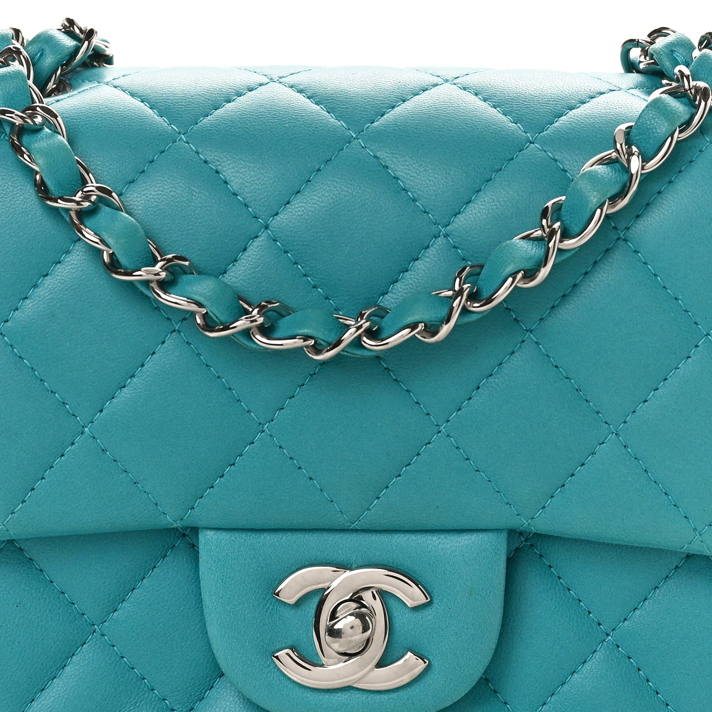 Lambskin Quilted Mini Square Flap Blue