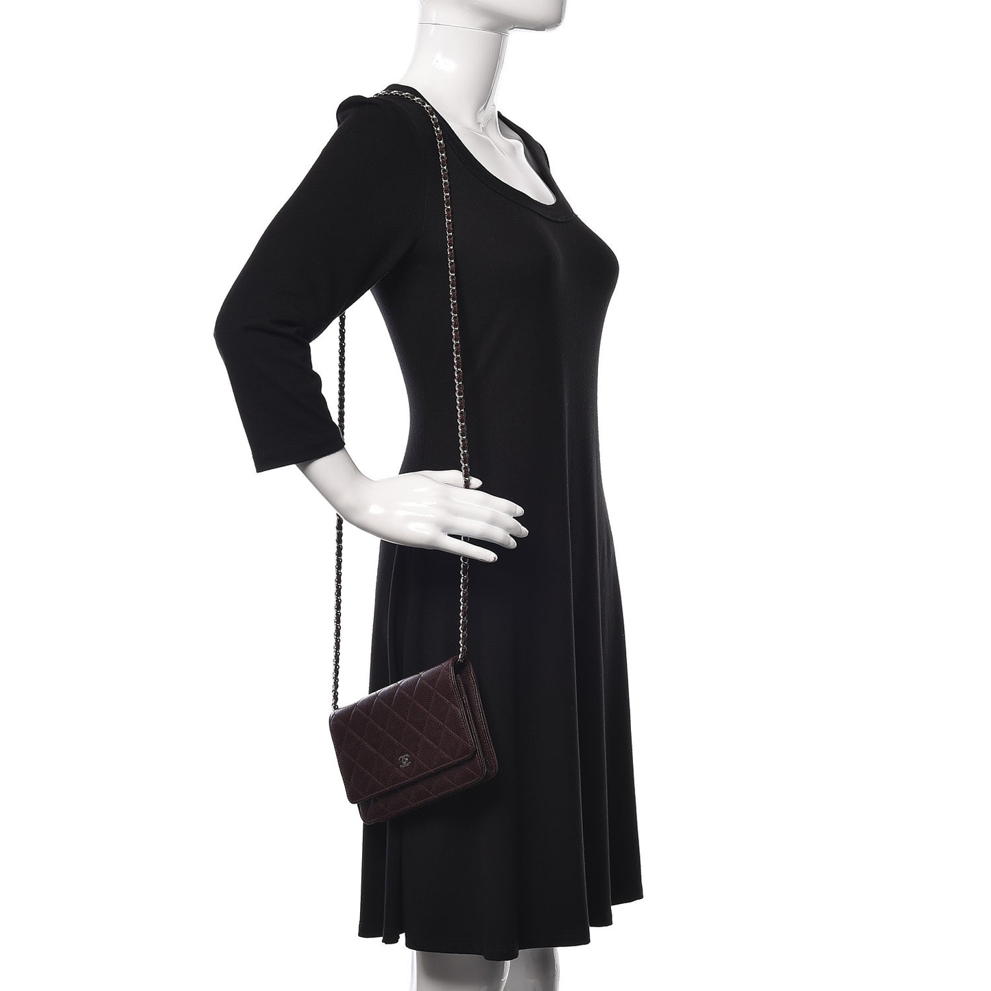 Caviar Quilted Wallet on Chain WOC Burgundy
