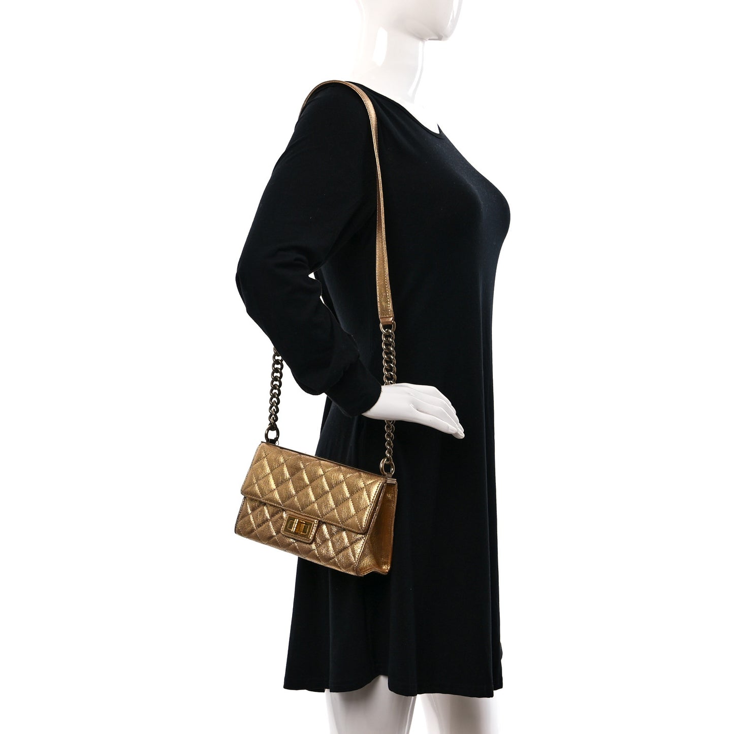 Metallic Goatskin Quilted Rita Flap Gold