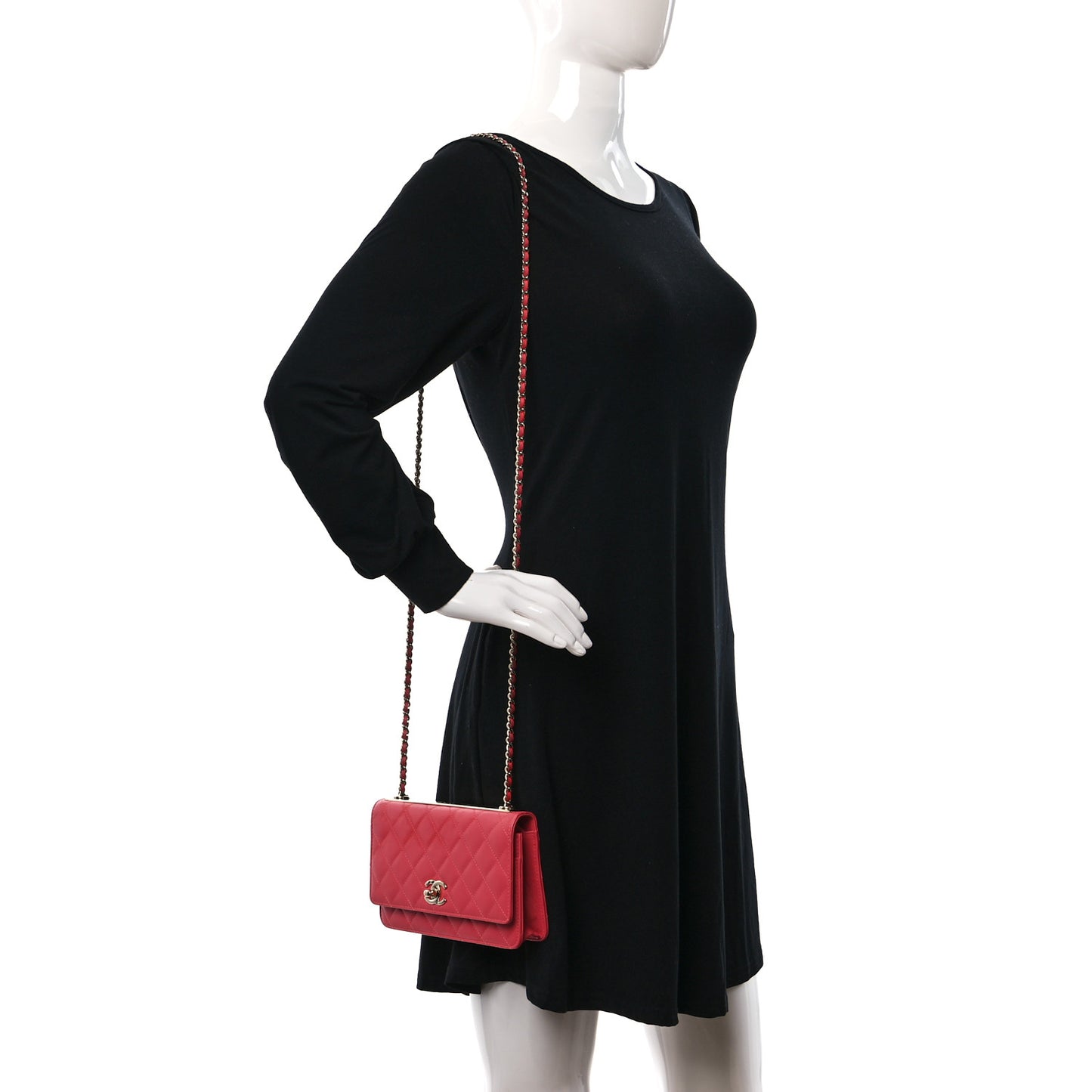 Lambskin Quilted Trendy CC Wallet On Chain WOC Pink