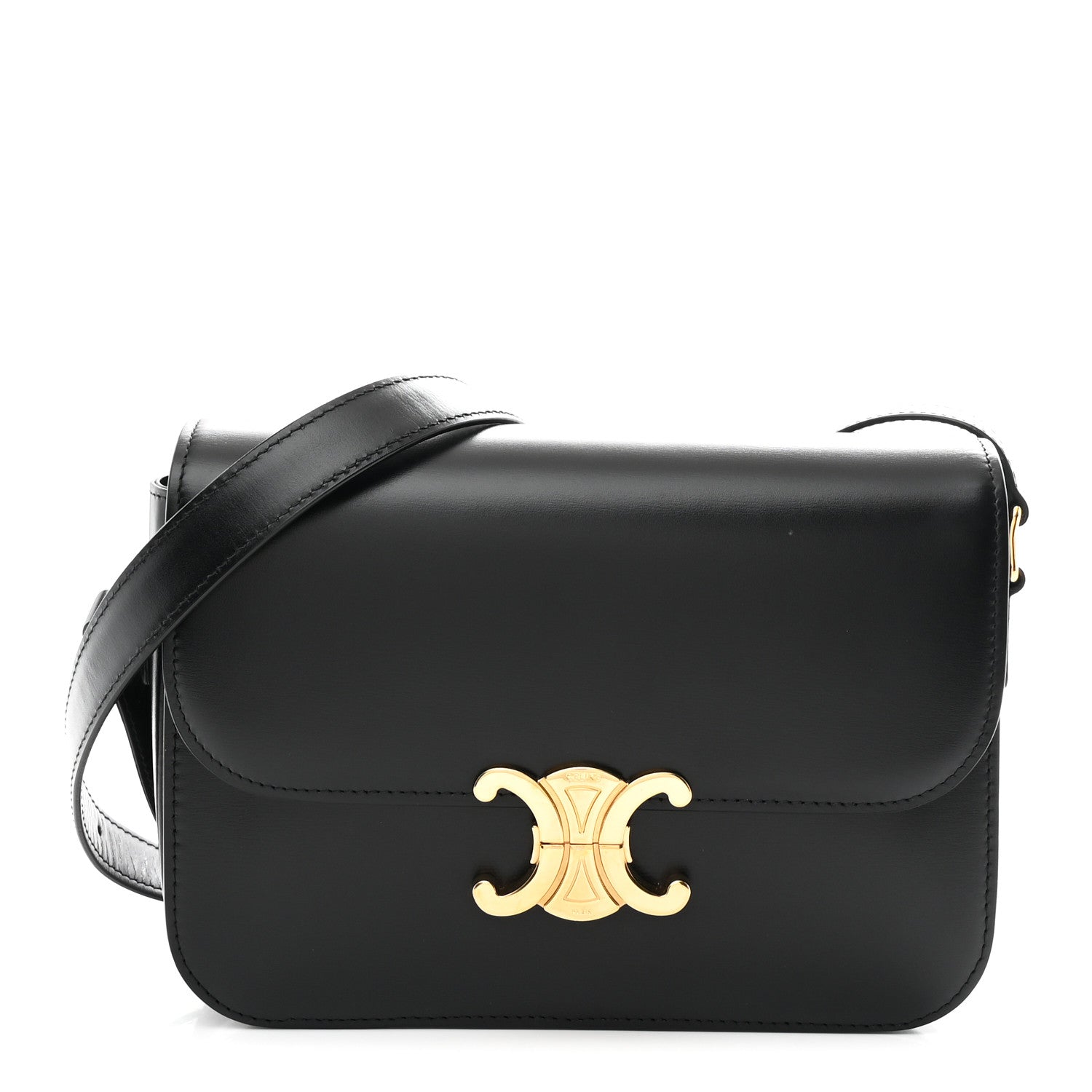 Celine Shiny Calfskin Medium Triomphe Black 1845016 – FASHIONPHILE