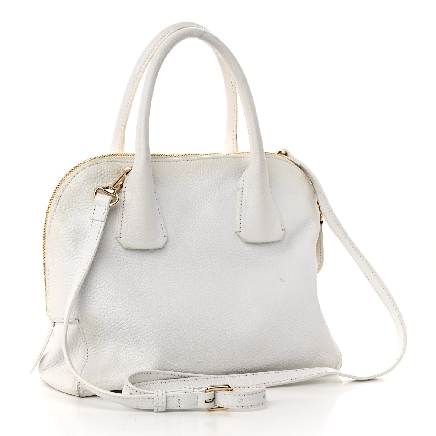 London Grainy Calfskin Small Greenwood Bowling Bag White