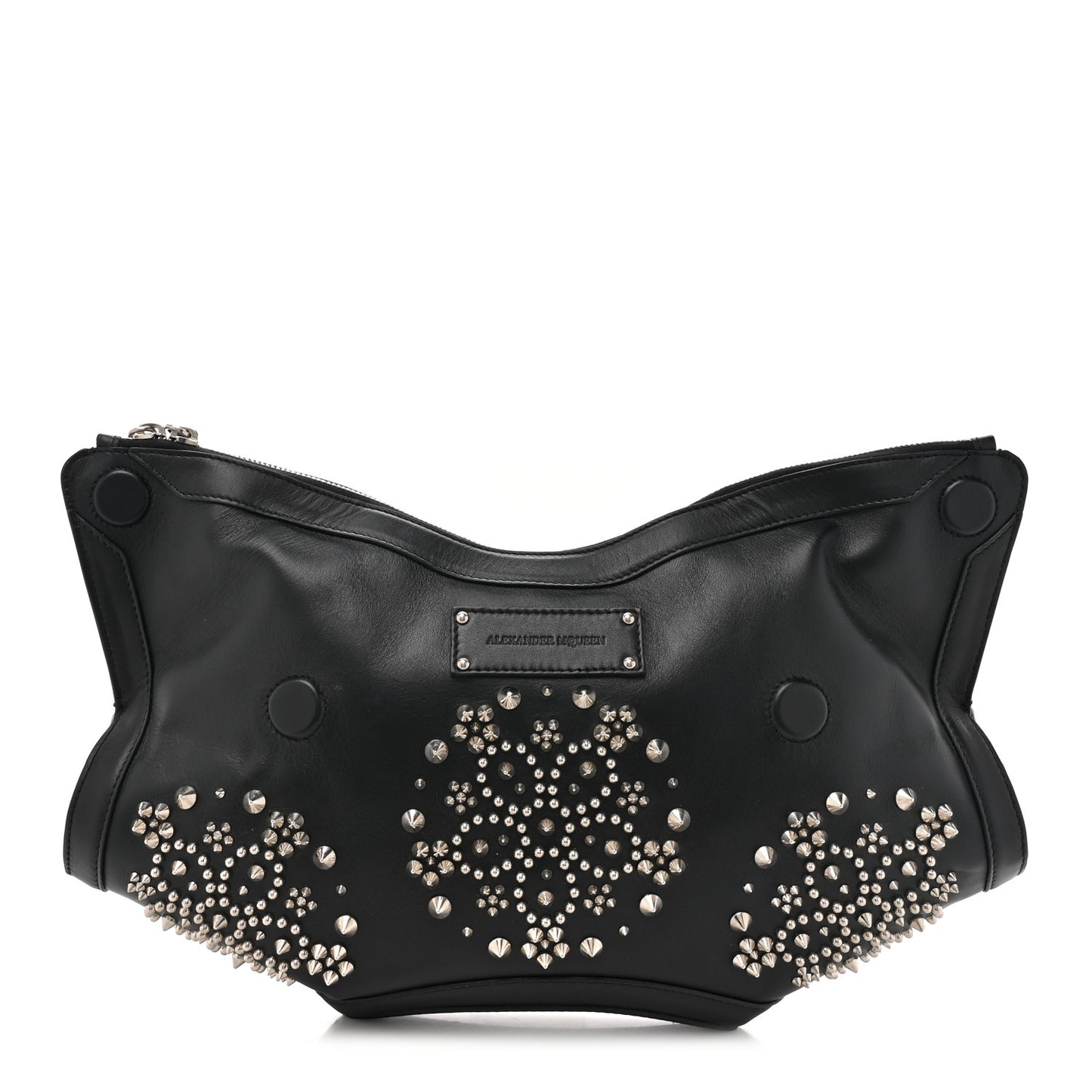 Calfskin Studded De Manta Clutch Black