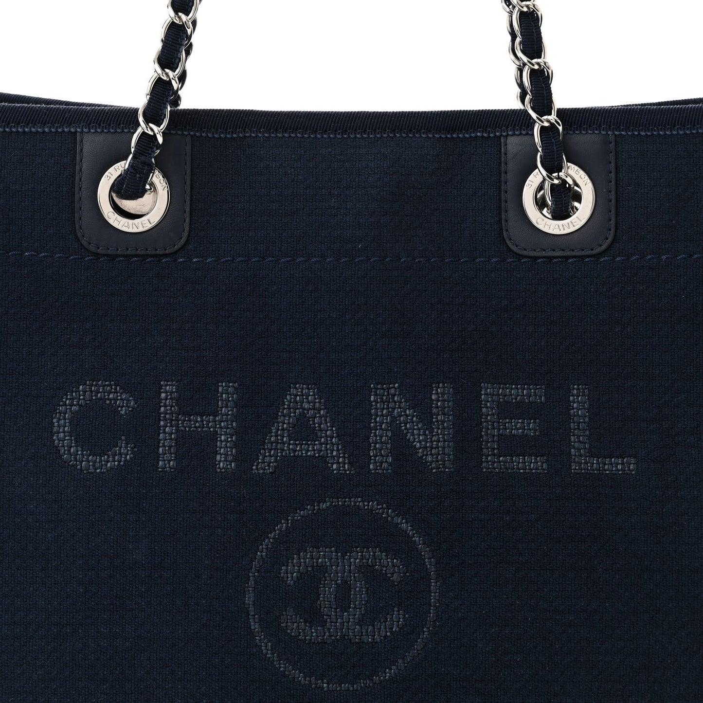 Mixed Fibers Calfskin Small Deauville Tote Dark Blue