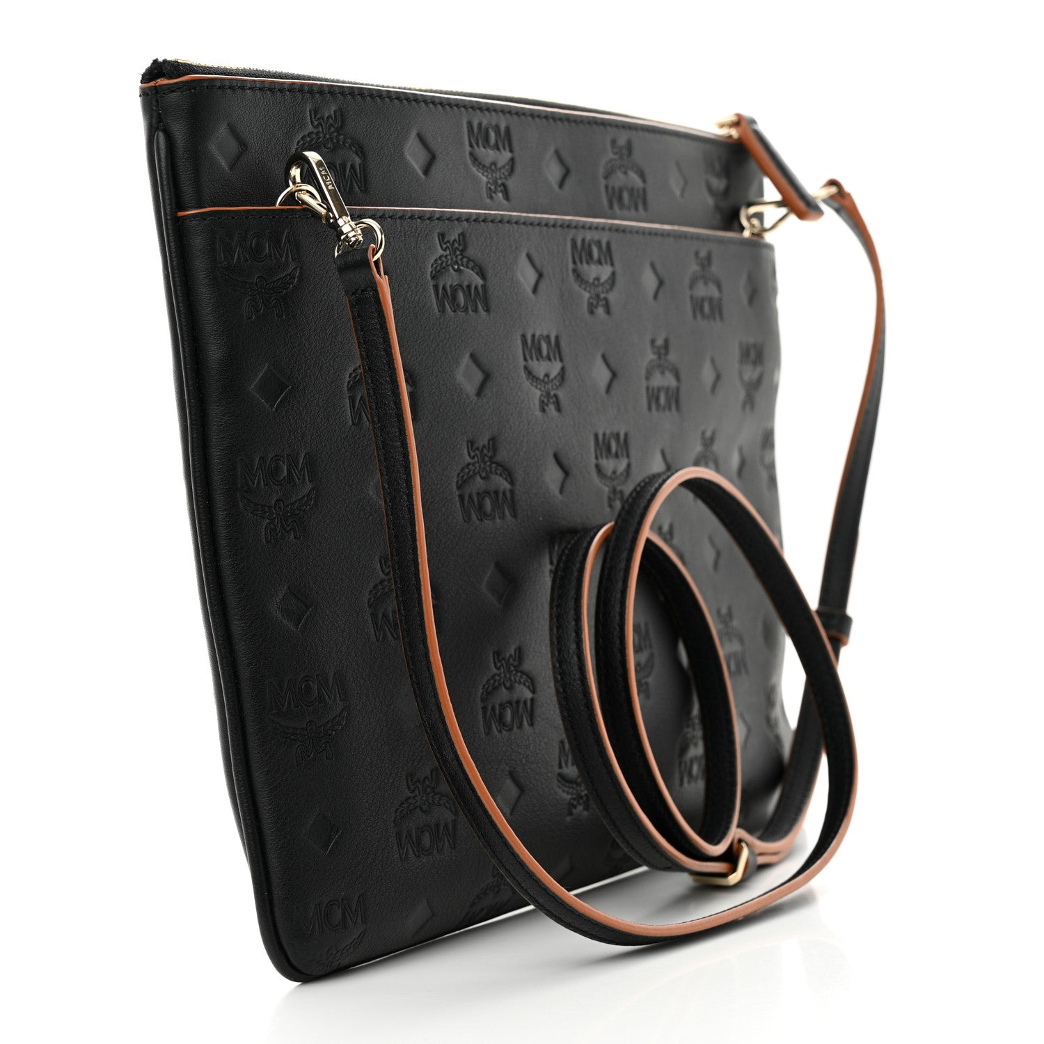MCM Calfskin Ottomar Monogram Medium Crossbody Pouch Black 3 of 9