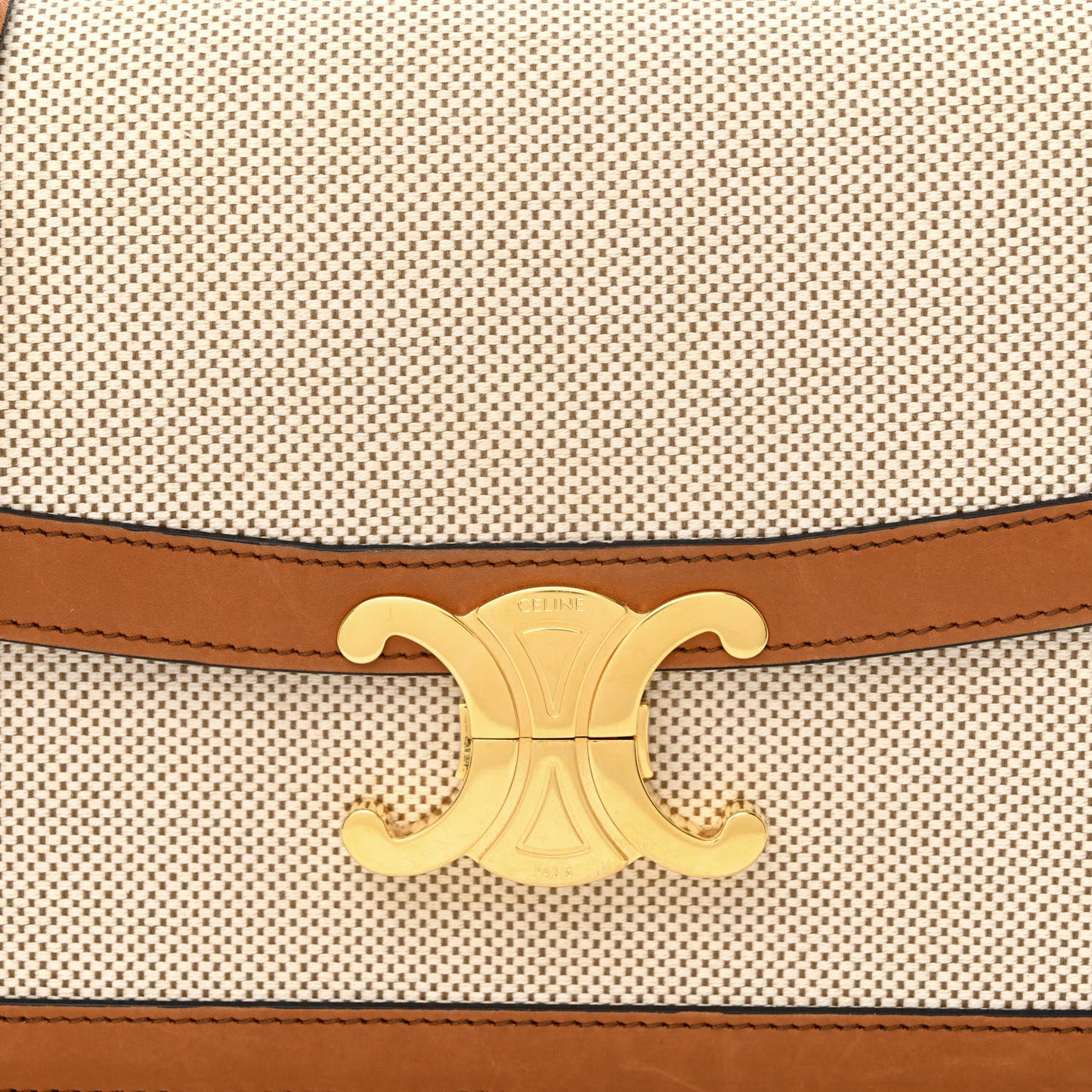 Textile Natural Calfskin Medium Triomphe Bag White Tan