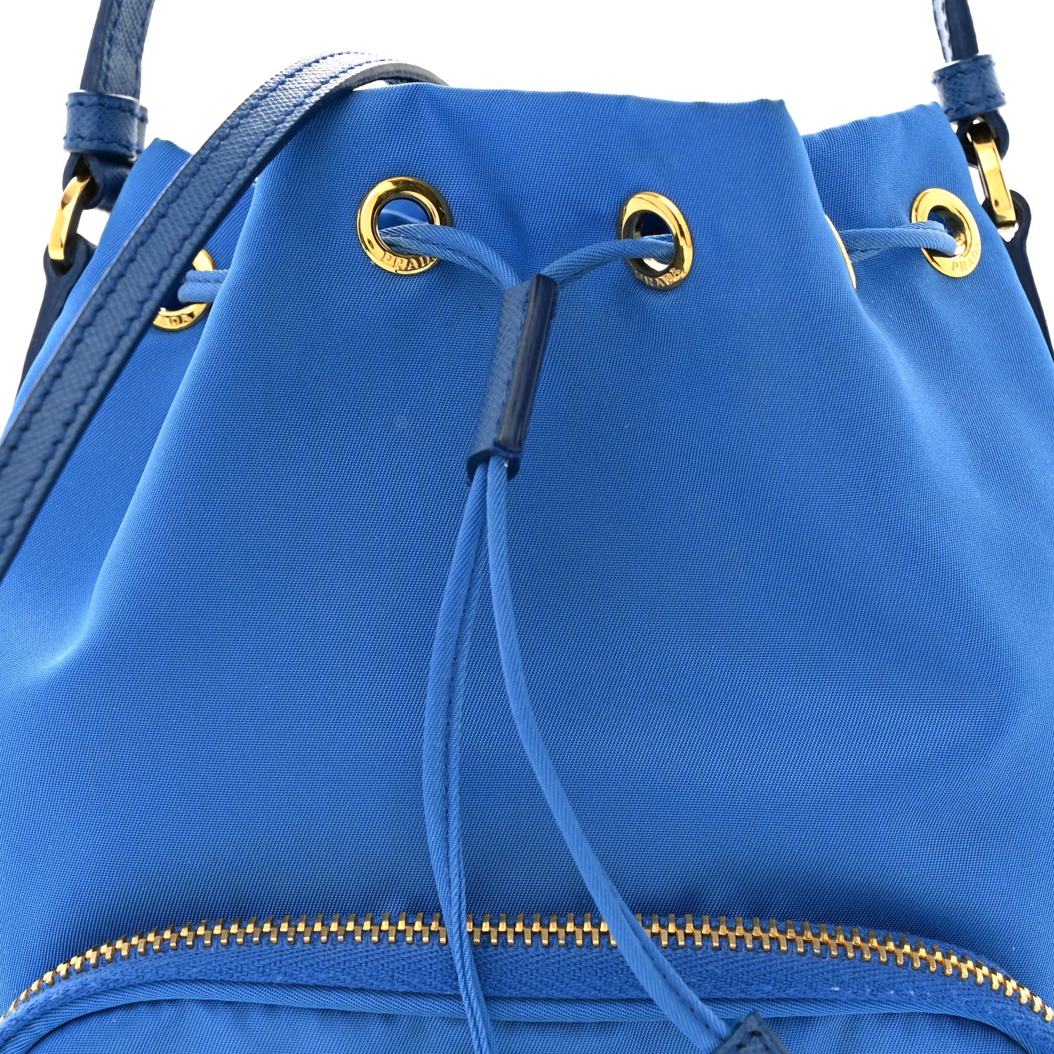 Prada Tessuto Nylon Saffiano Mini Bucket Crossbody Bag Azzurro 8 of 14
