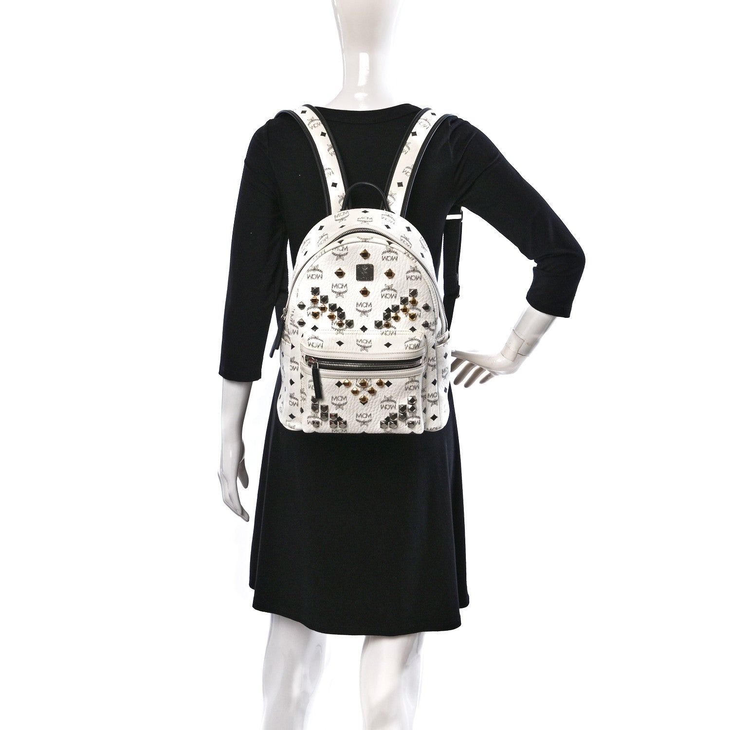 MCM Visetos Studded Small Stark M Backpack White 2 of 9