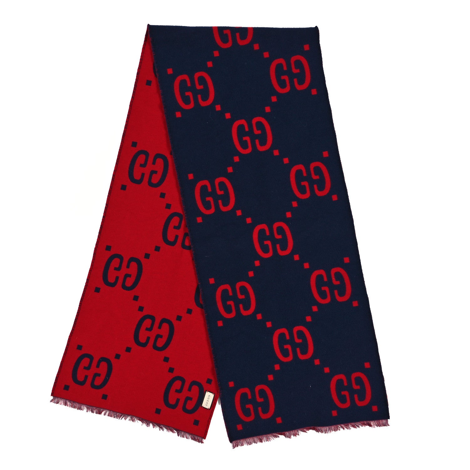 Gucci Wool Silk Monogram Jumbo GG Freedom Scarf Midnight Blue Red 2 of 3