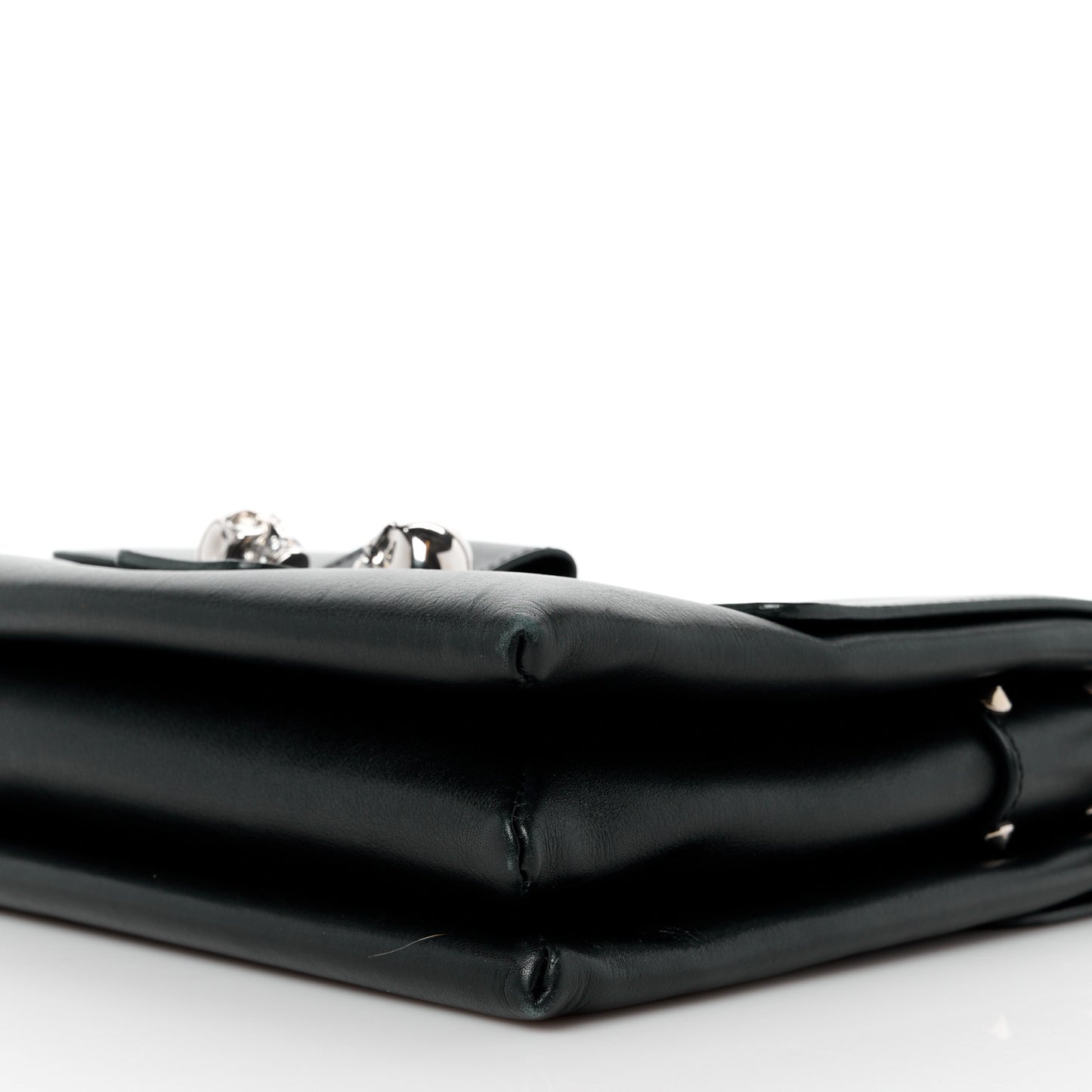 Calfskin Medium Twin Skull Chain Crossbody Black
