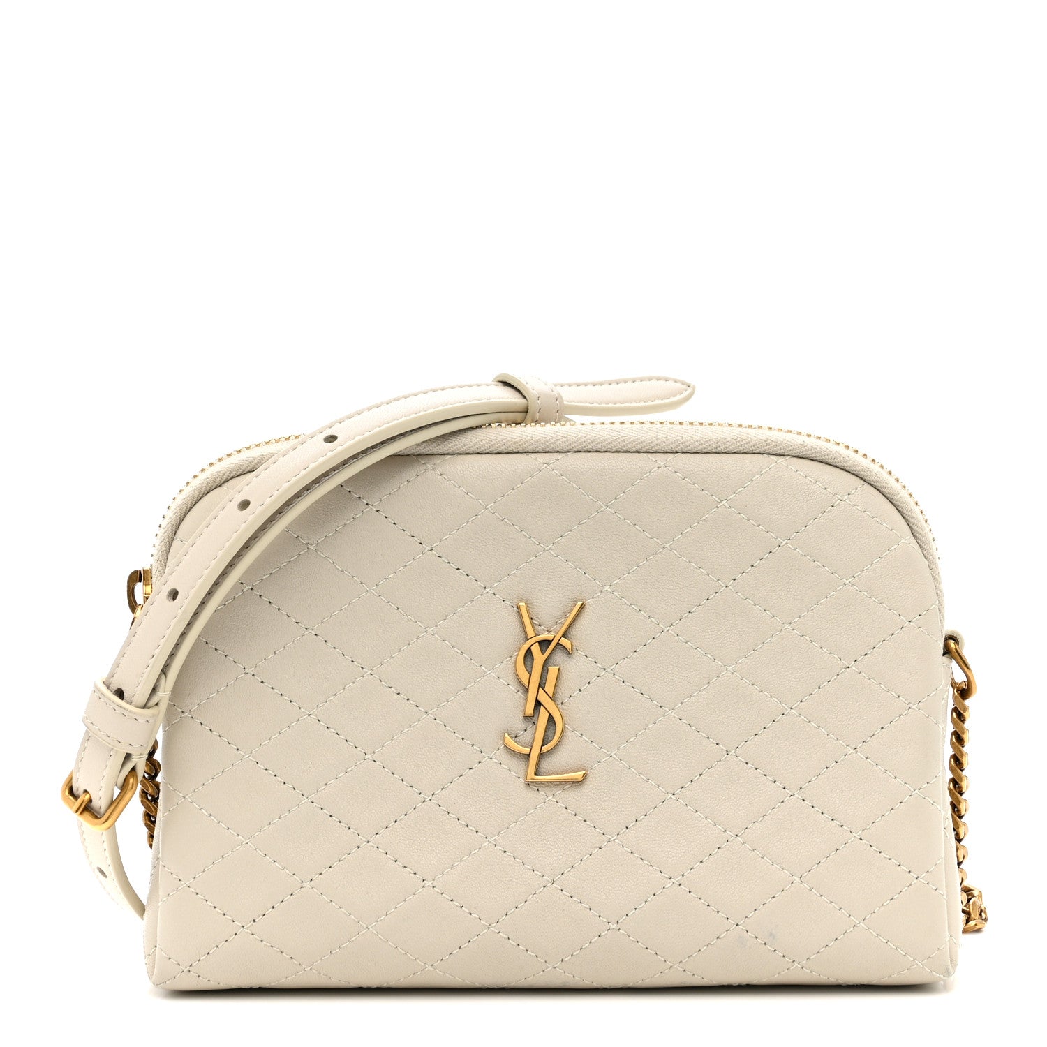 Saint Laurent Lambskin Quilted Gaby Zipped Pouch Crema Soft