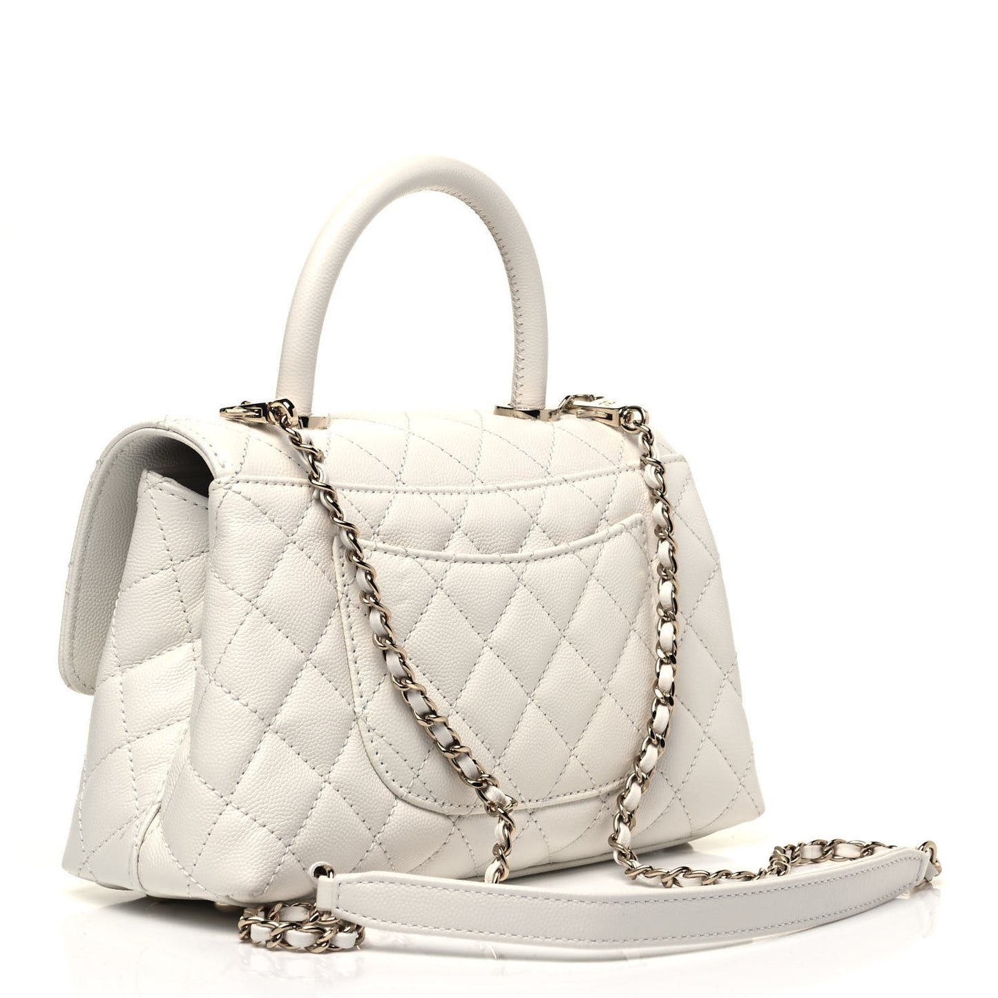 Caviar Quilted Mini Coco Handle Flap White