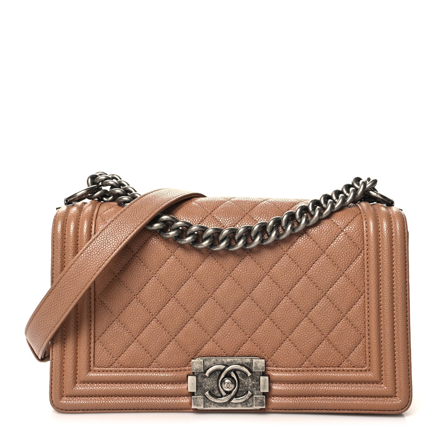 Caviar Quilted Medium Boy Flap Beige