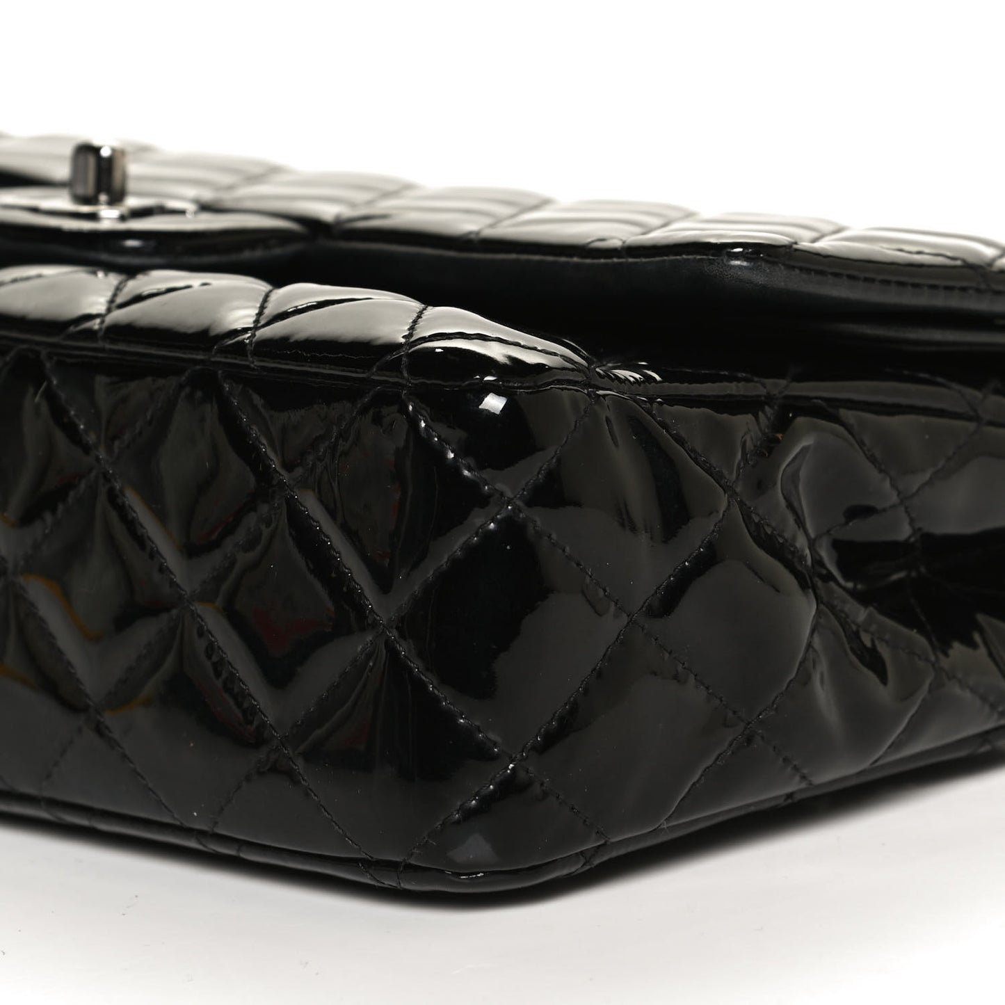 Patent Quilted Medium Double Flap Black