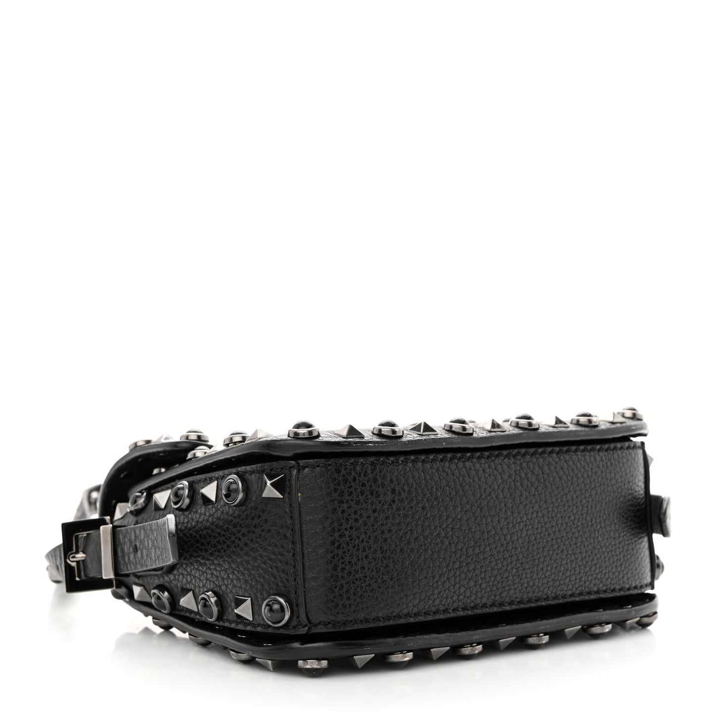 Pebbled Calfskin Rockstud Rolling Flip Lock Crossbody Bag Black