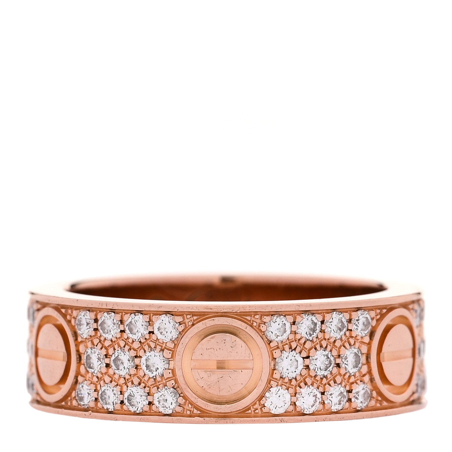 Cartier 18K Pink Gold Diamond 6.5mm LOVE Paved Ring 56 7.75