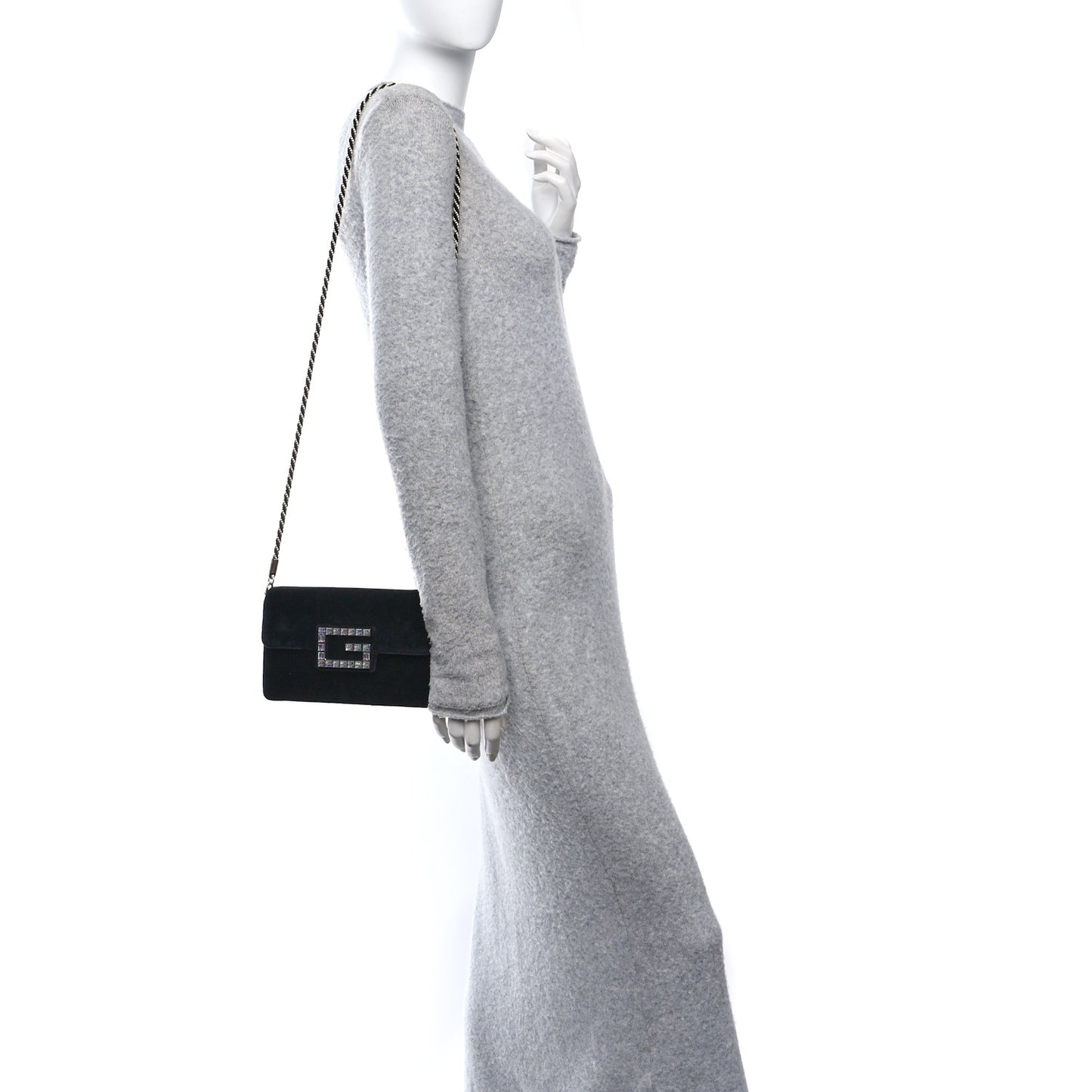 Velvet Crystal Square G Shoulder Bag Black