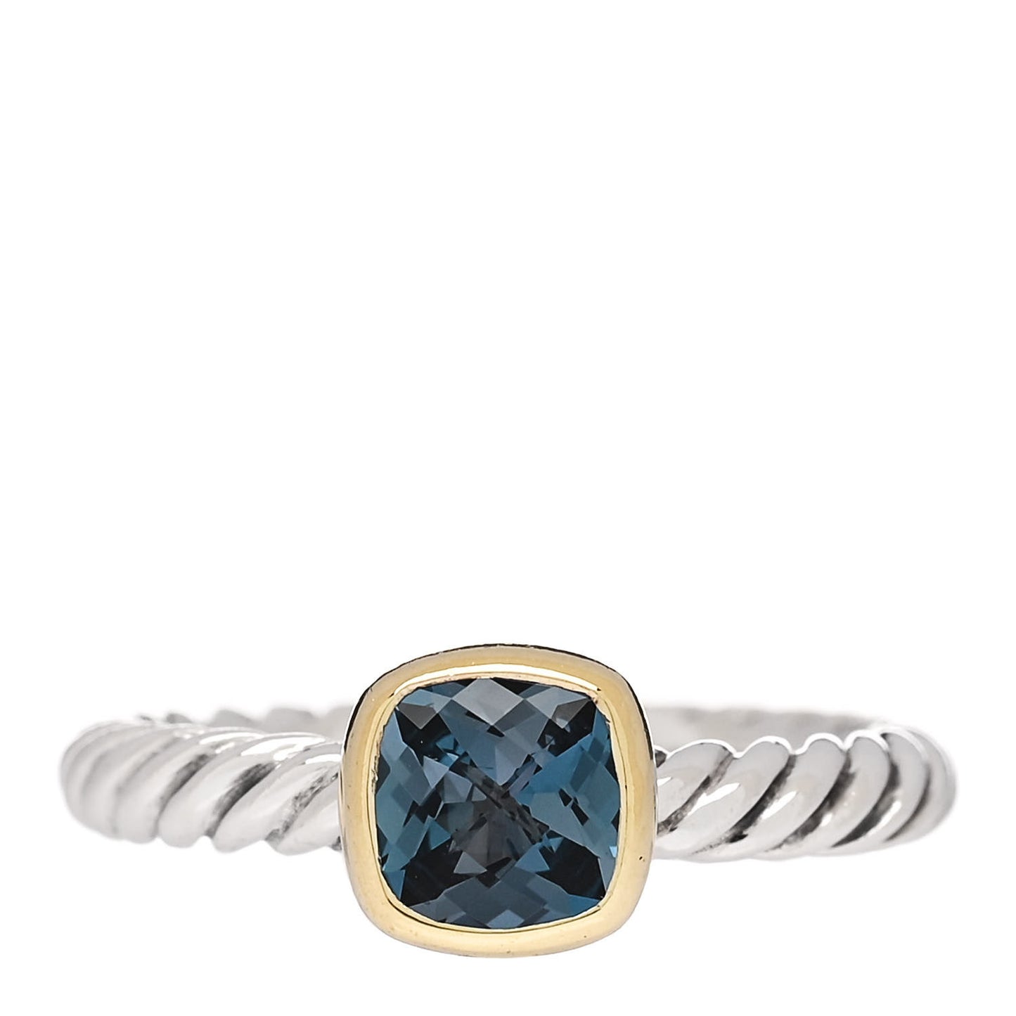 Sterling Silver 18K Yellow Gold Blue Topaz Cushion Ring 54 7