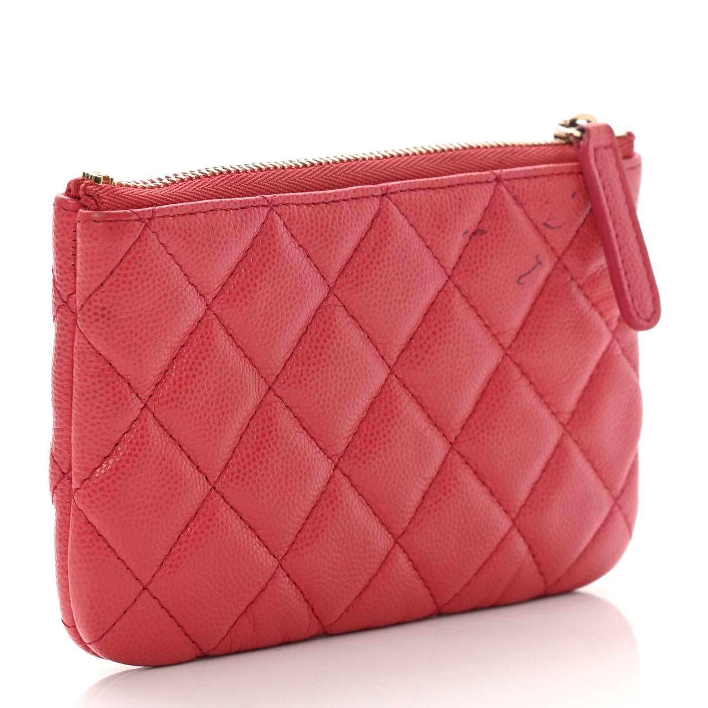 Caviar Quilted Small Cosmetic Case Dark Pink