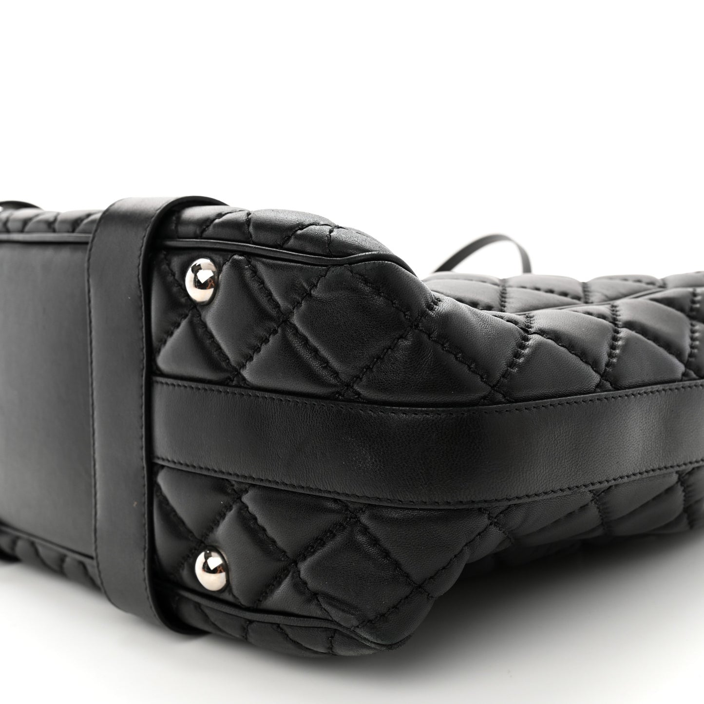 Lambskin Quilted Large Easy Carry Shopping Tote Black