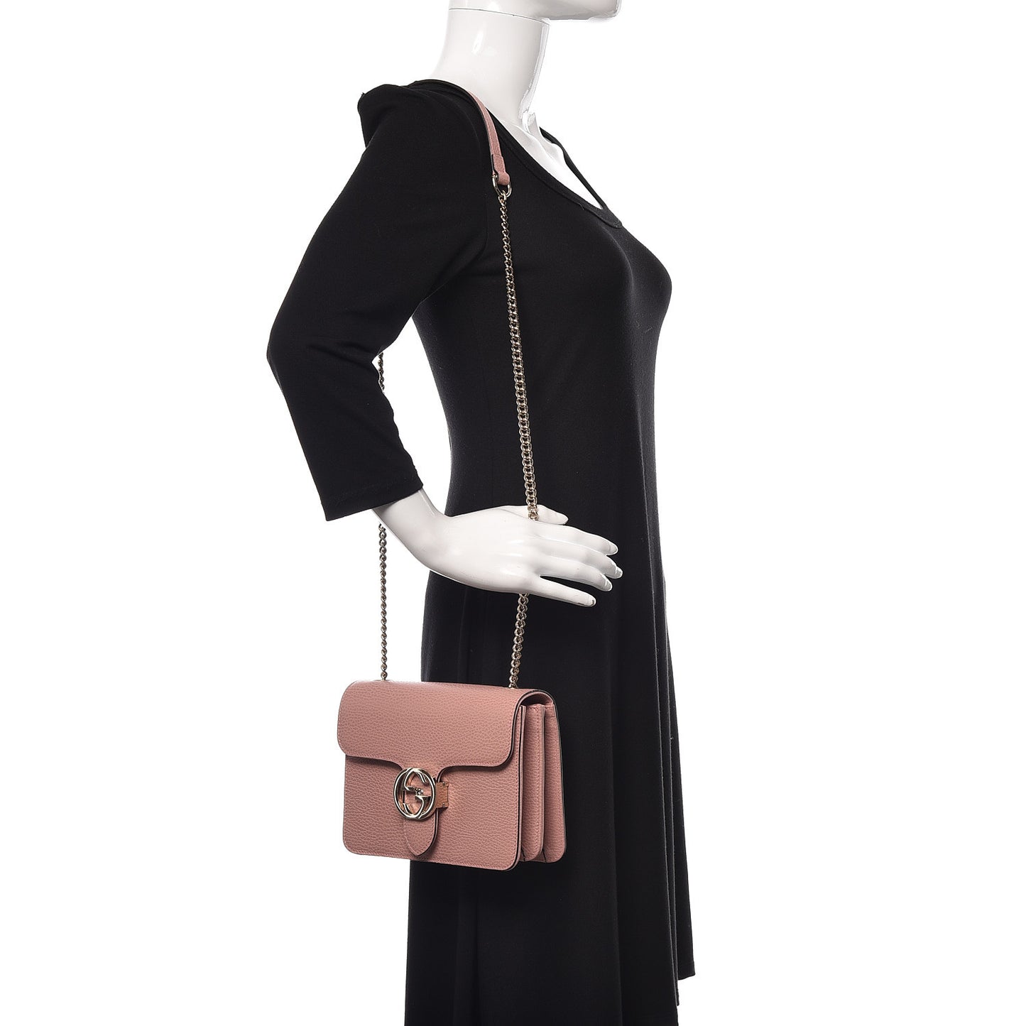Dollar Calfskin Small Interlocking G Shoulder Bag Soft Pink