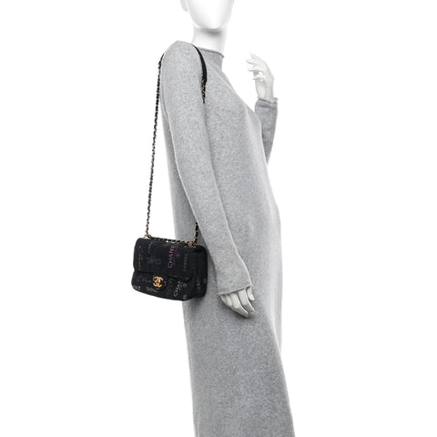 Denim Quilted Denim Mood Mini Rectangular Flap Black Multicolor