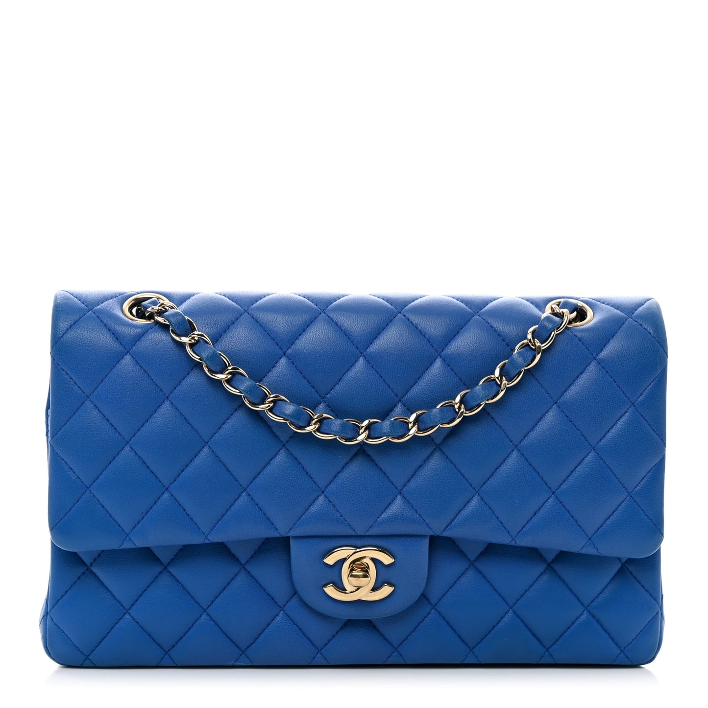 Lambskin Quilted Medium Double Flap Blue