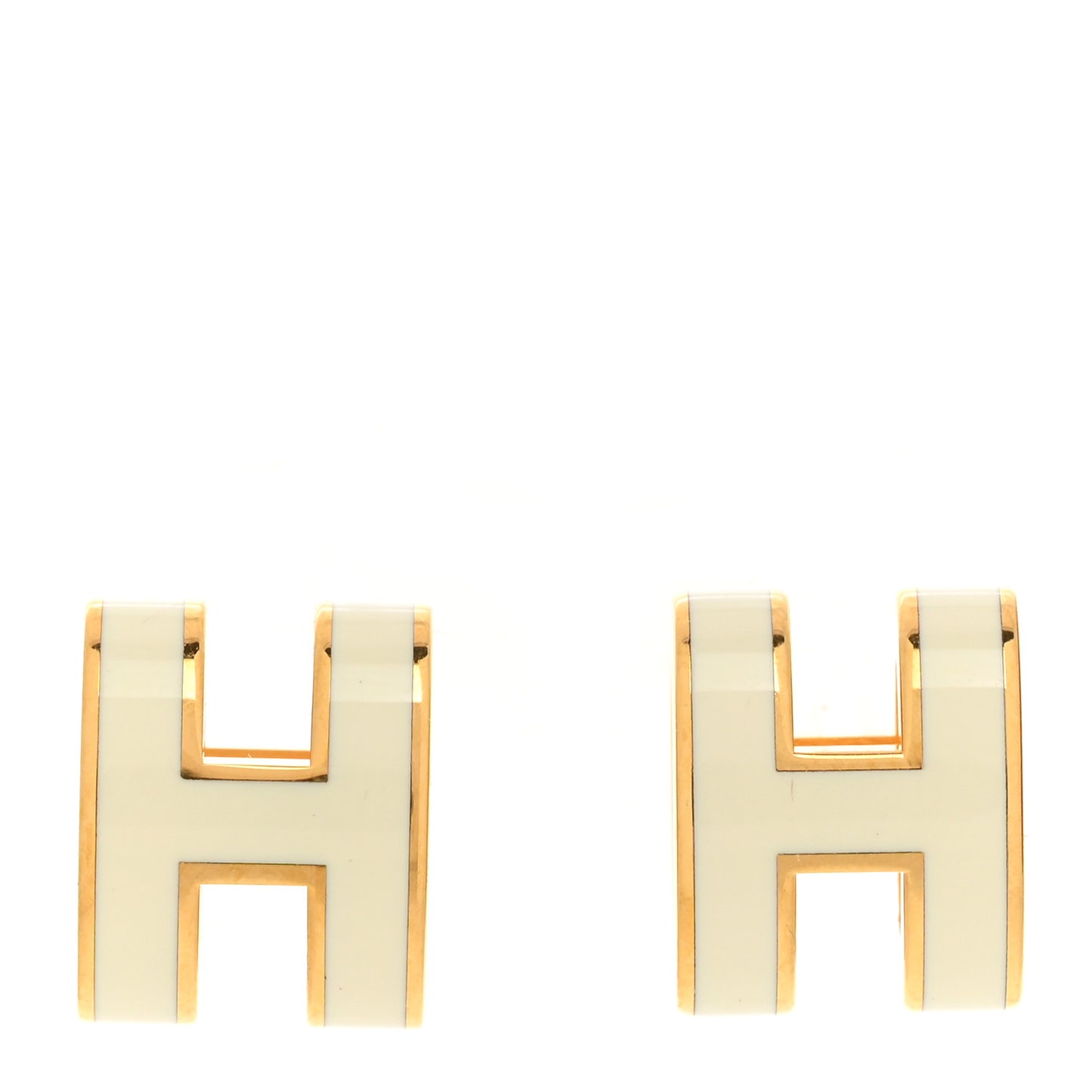Gold Lacquered Mini Pop H Earrings White