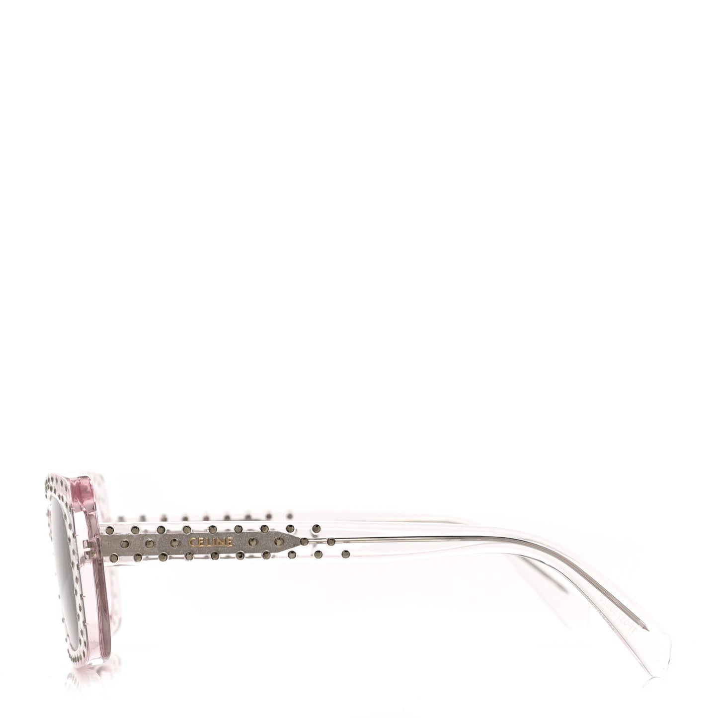 Acetate Crystal Studded Rectangle Sunglasses Clear Brown