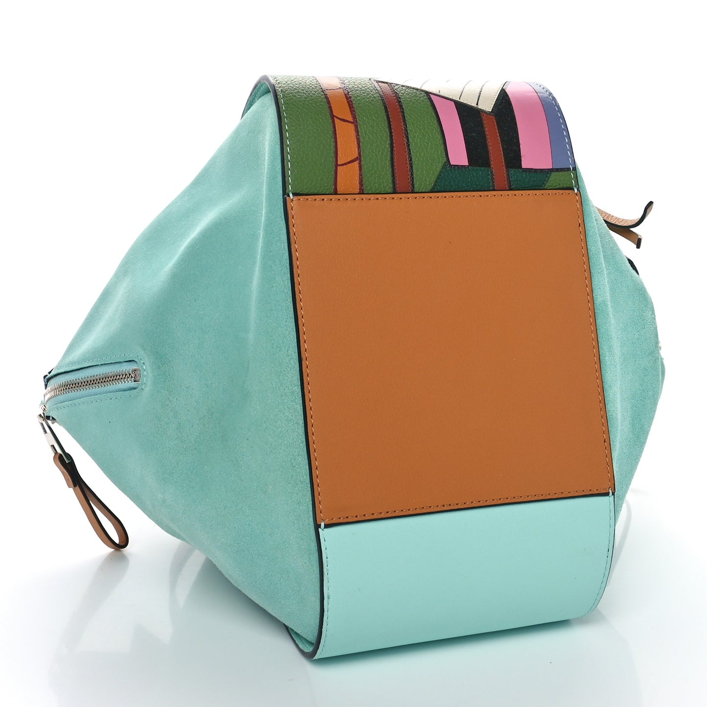 X KEN PRICE Calfskin Suede Small Easter Island Hammock Shoulder Bag Blue Tan Multicolor