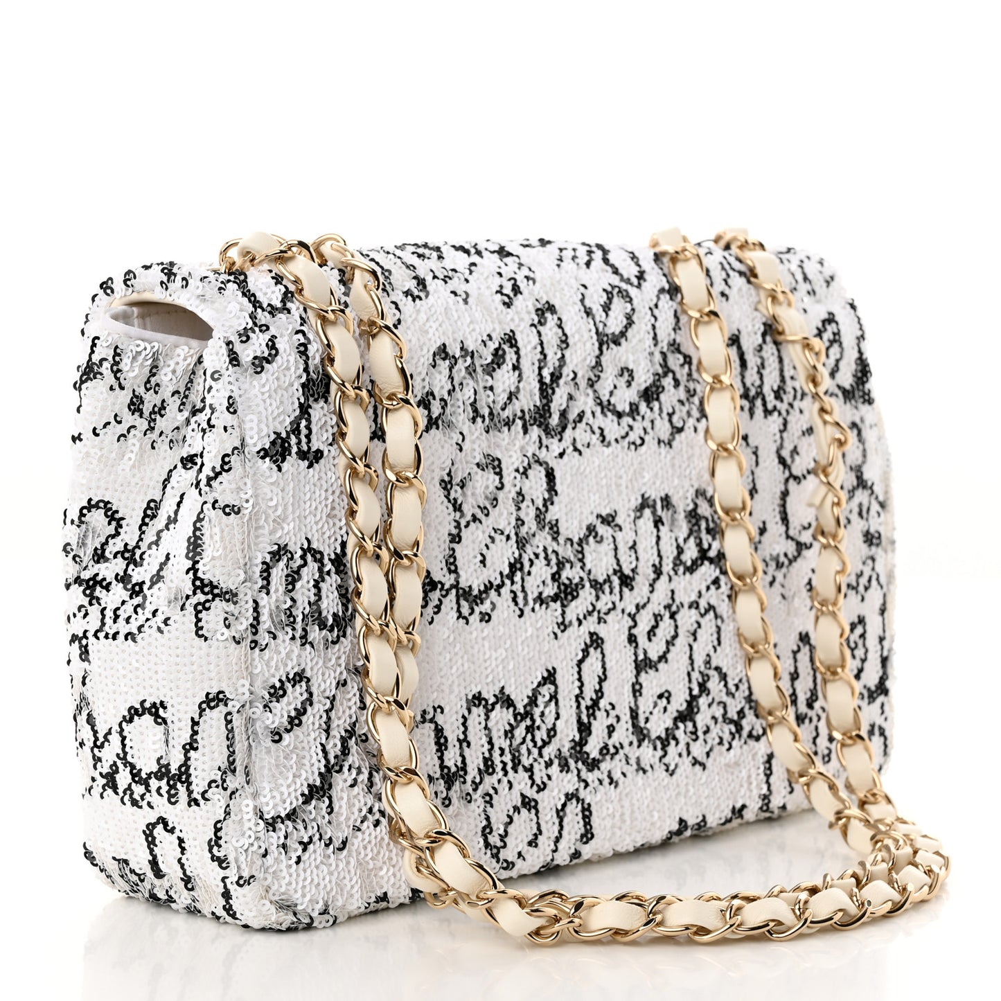 Sequin Logo Medium Flap White Black