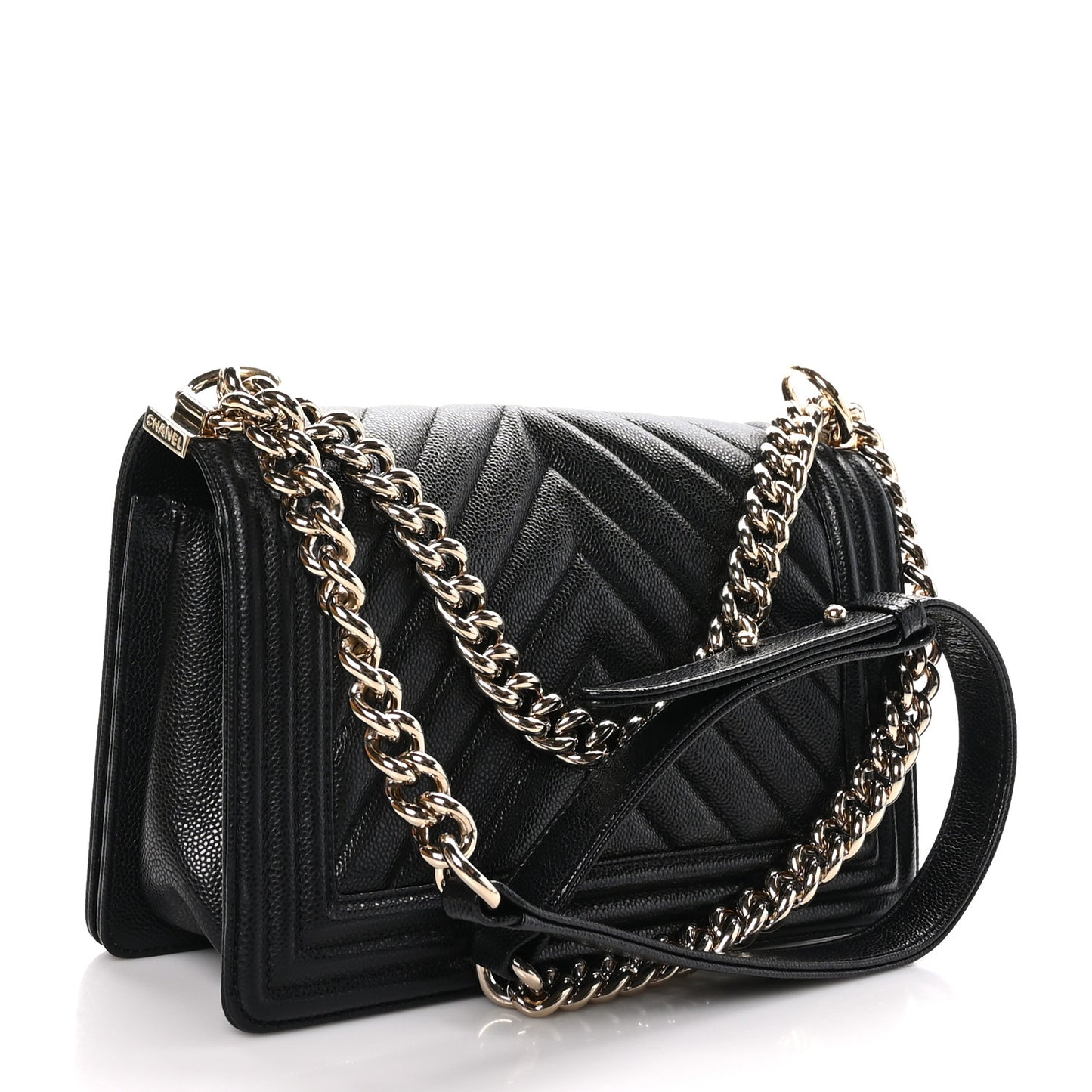 Caviar Chevron Quilted Medium Boy Flap Black