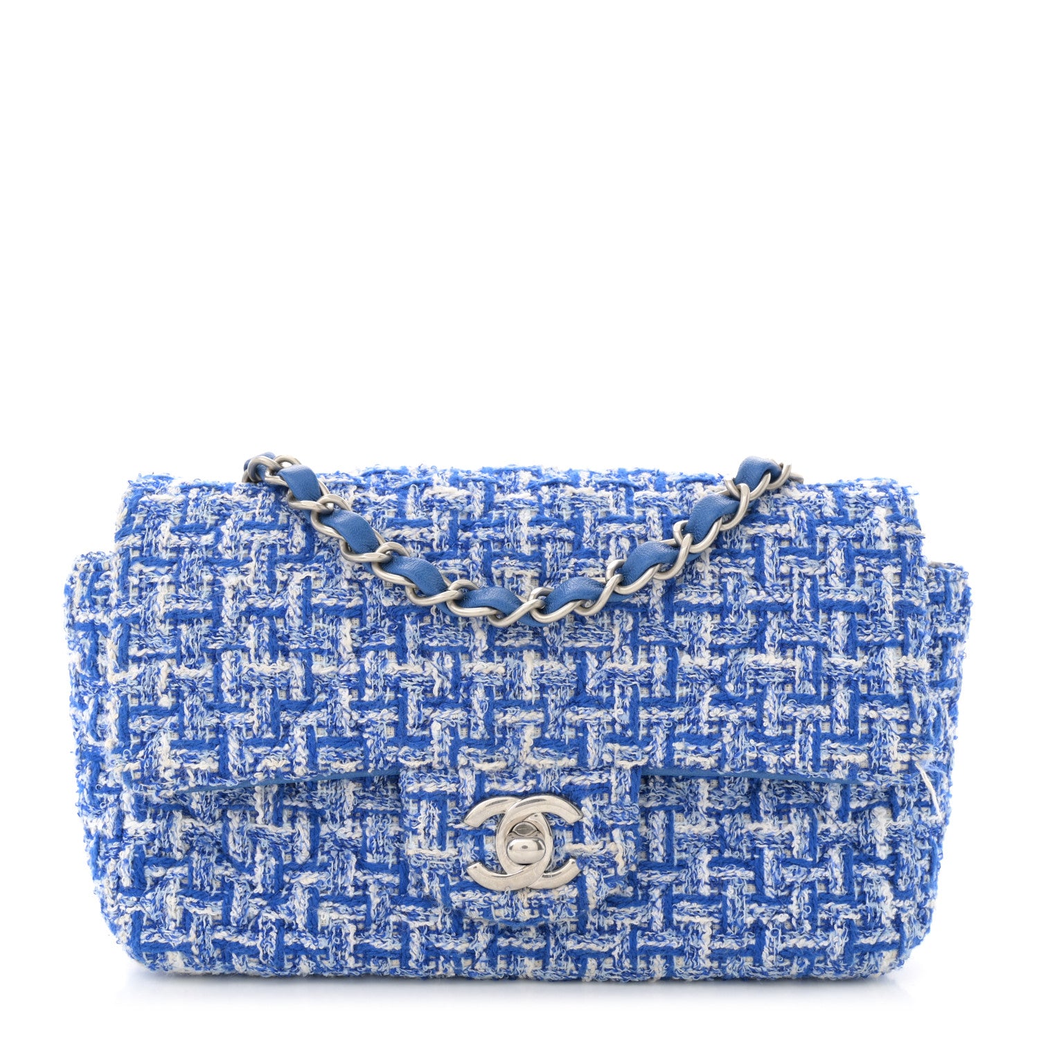 Chanel Tweed Quilted Mini Rectangular Flap Blue White 1566761