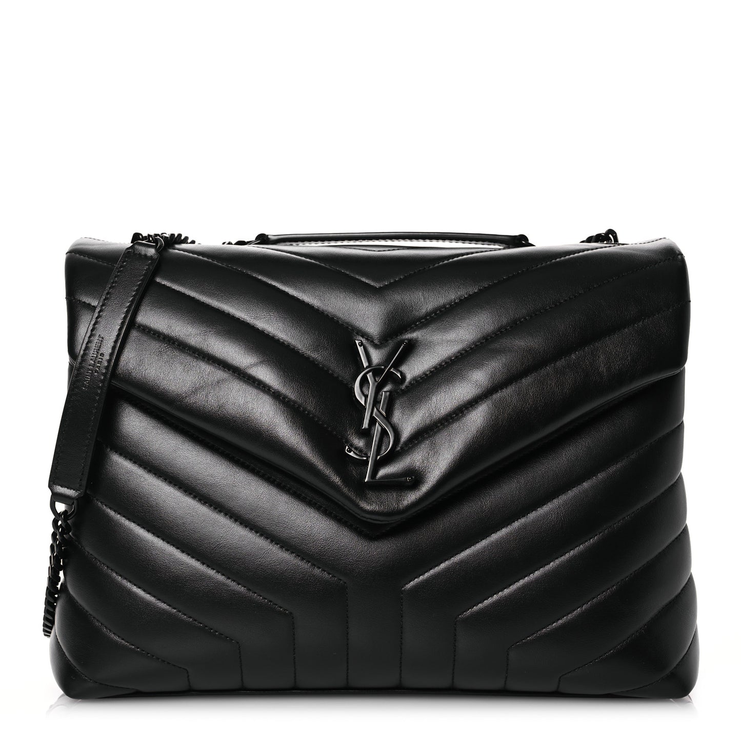 Calfskin Y Quilted Monogram Monochrome Medium Loulou Chain Satchel Black